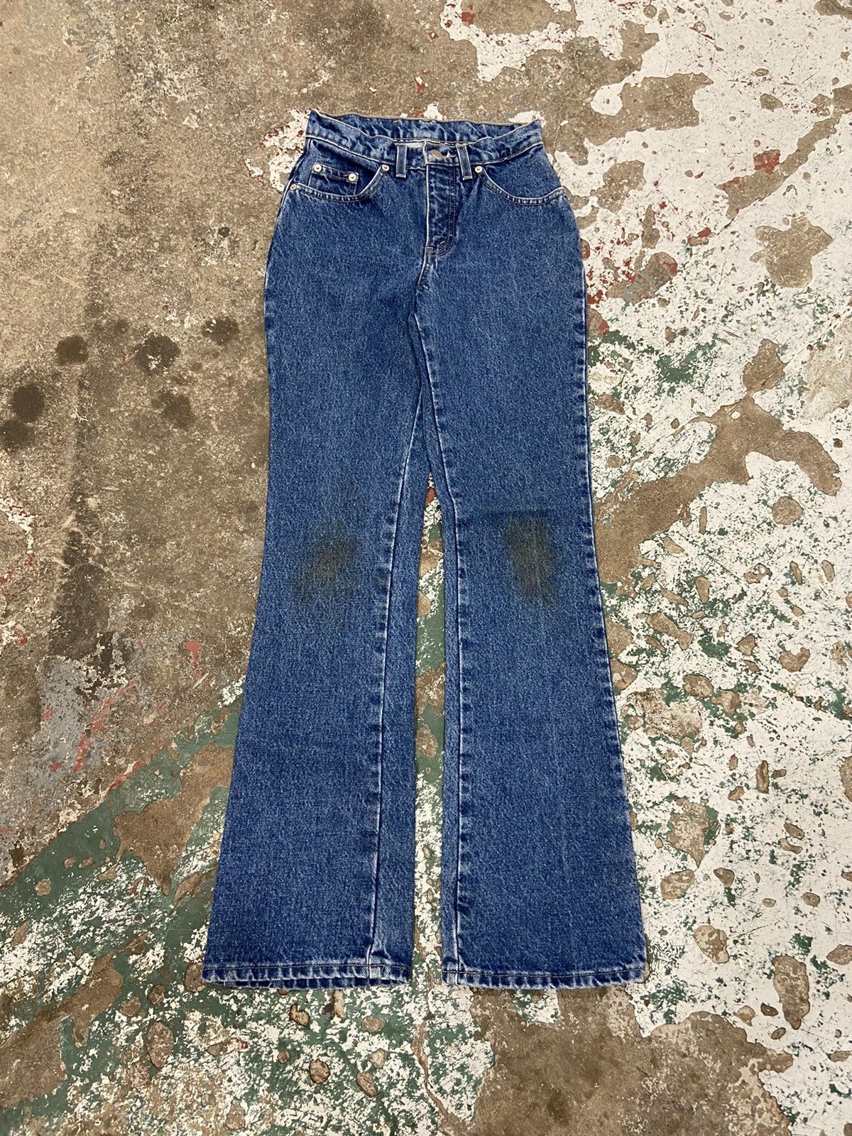 Jean × Vintage Vintage Low Rise Flare Blue Denim Jeans Size 24" / US 00 / IT 34 - 1 Thumbnail