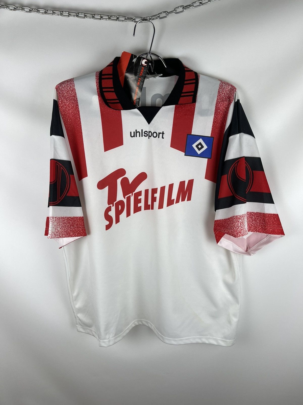 image of Uhlsport Hamburg 1995 1996 Home Soccer Jersey Football Shirt in White, Men's (Size 2XL)