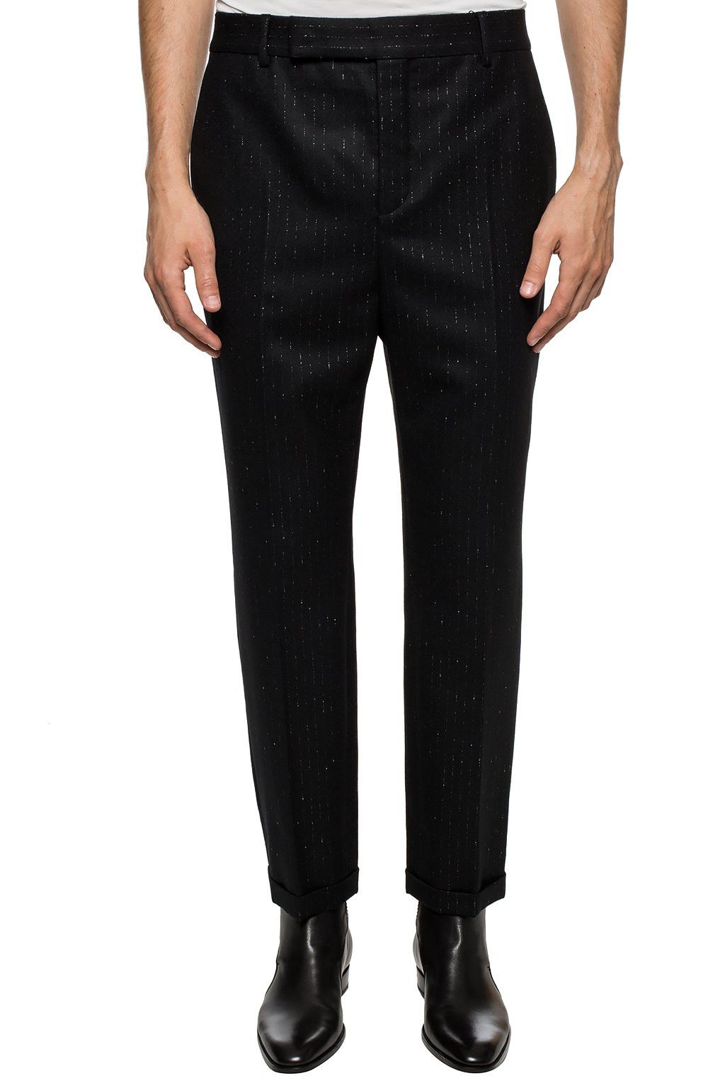 image of Saint Laurent Paris Saint Laurent Black Wool Silver Stripe Pants Trousers 38, Men's