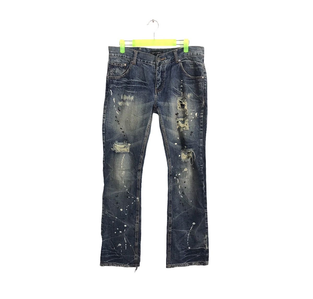 image of Lowbox Paint Splash Straight Cut Style Distressed Denim in Indigo, Men's (Size 32)
