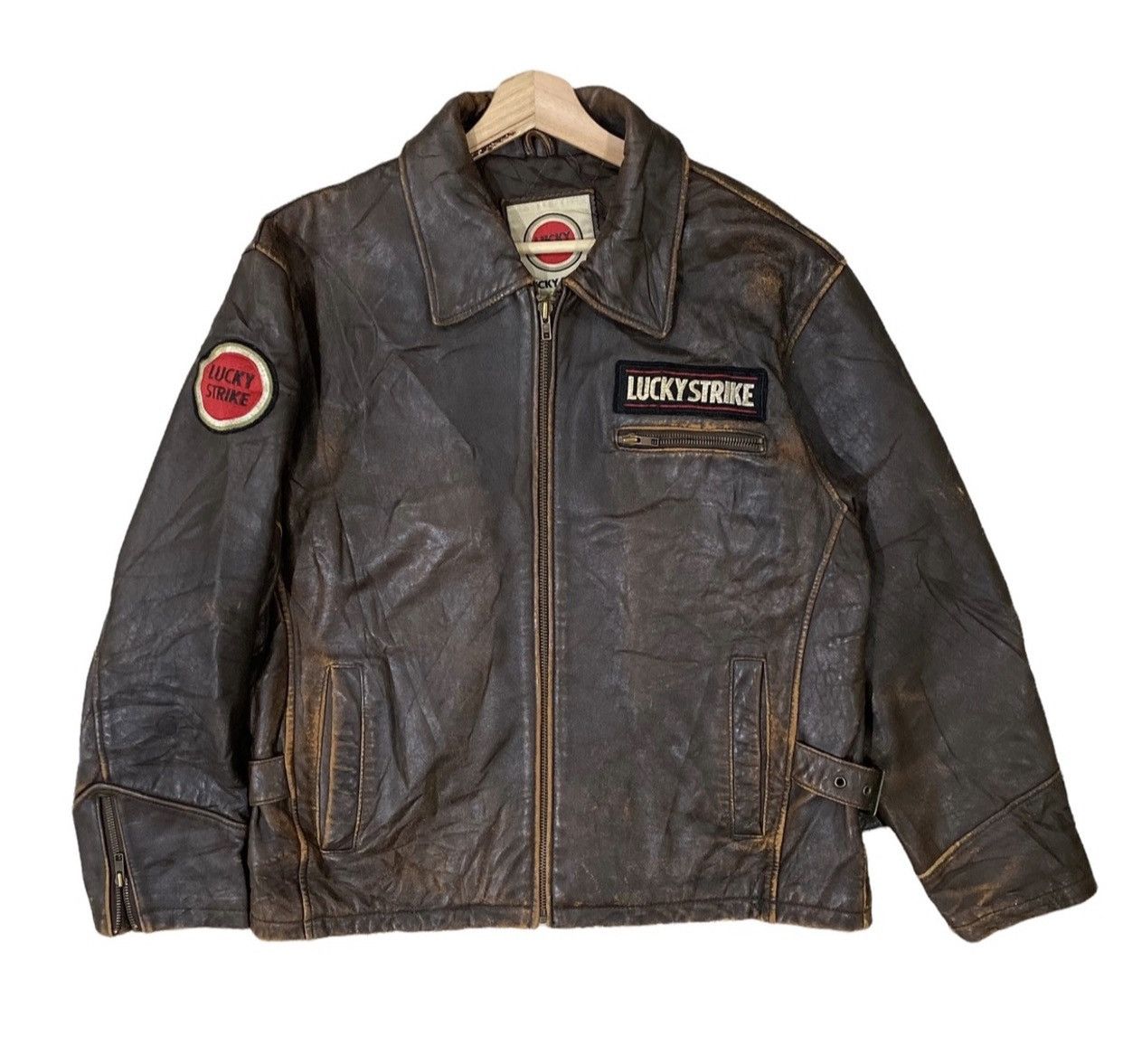 🔥Vintage Lucky Strike Leather Riders Jacket