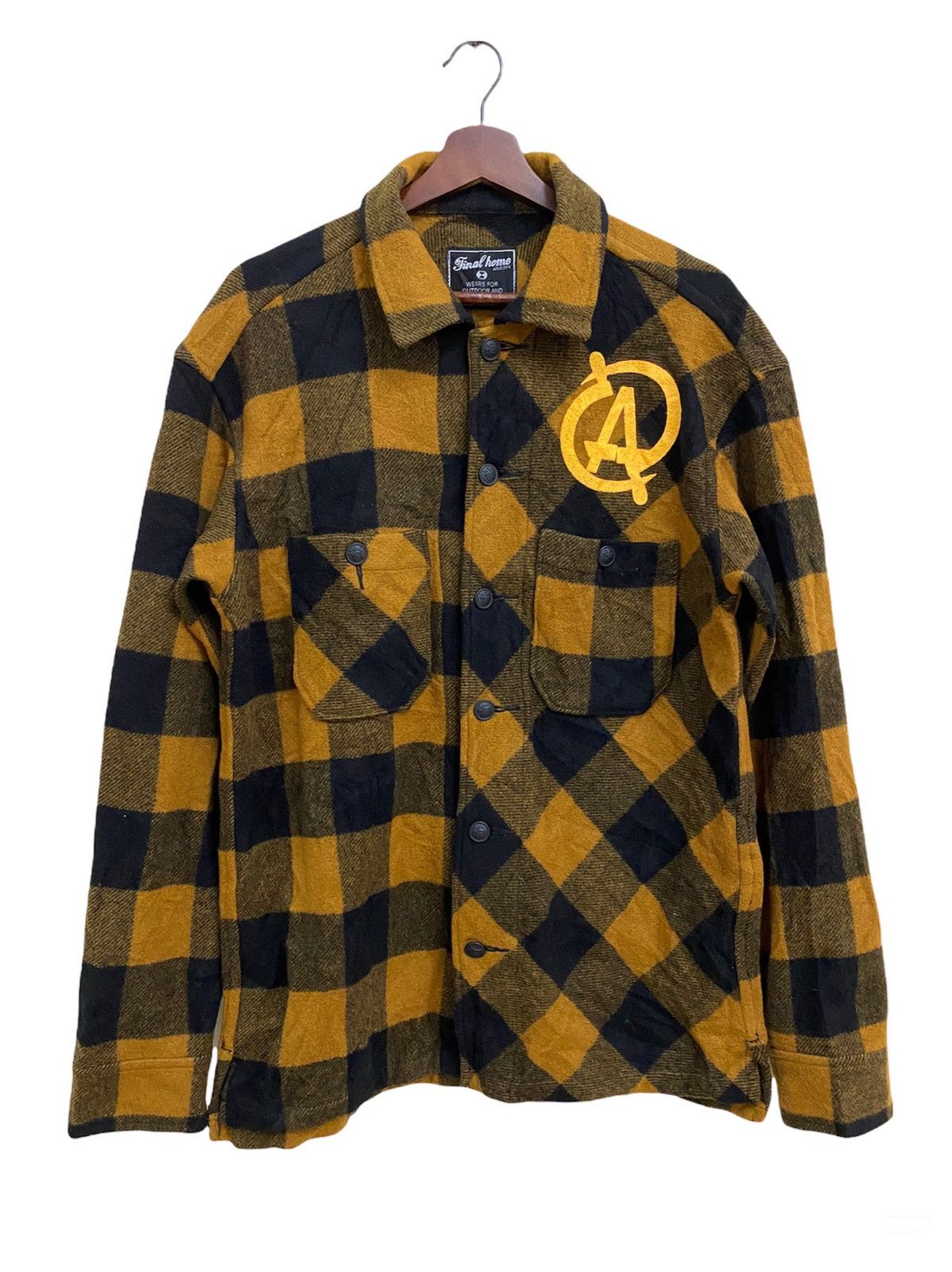 image of Final Home Wool Checkered Flannel in Black Brown, Men's (Size Medium)