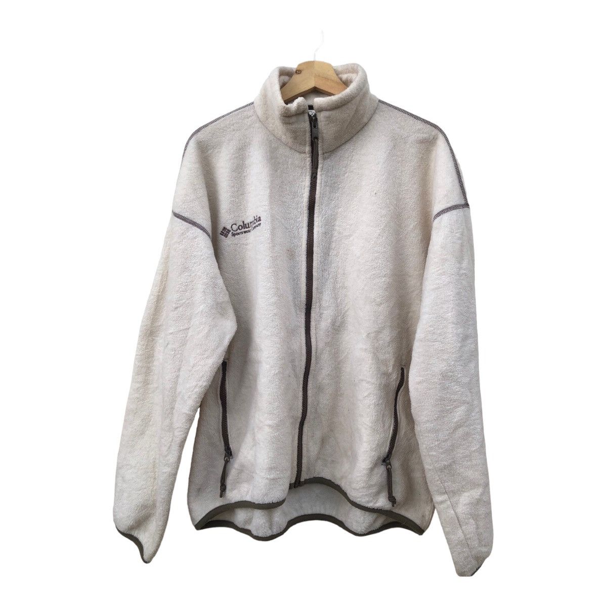 image of Columbia Fleece Cherpa Jacket Usa in White, Men's (Size Large)