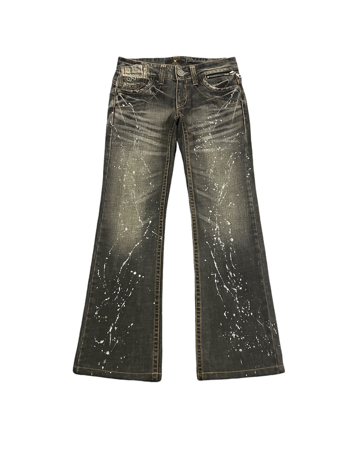 Japanese Brand × Vintage FLARED🔥XFRM SPLATTER STUDDED DENIM PANTS Size US 30 / EU 46 - 1 Thumbnail