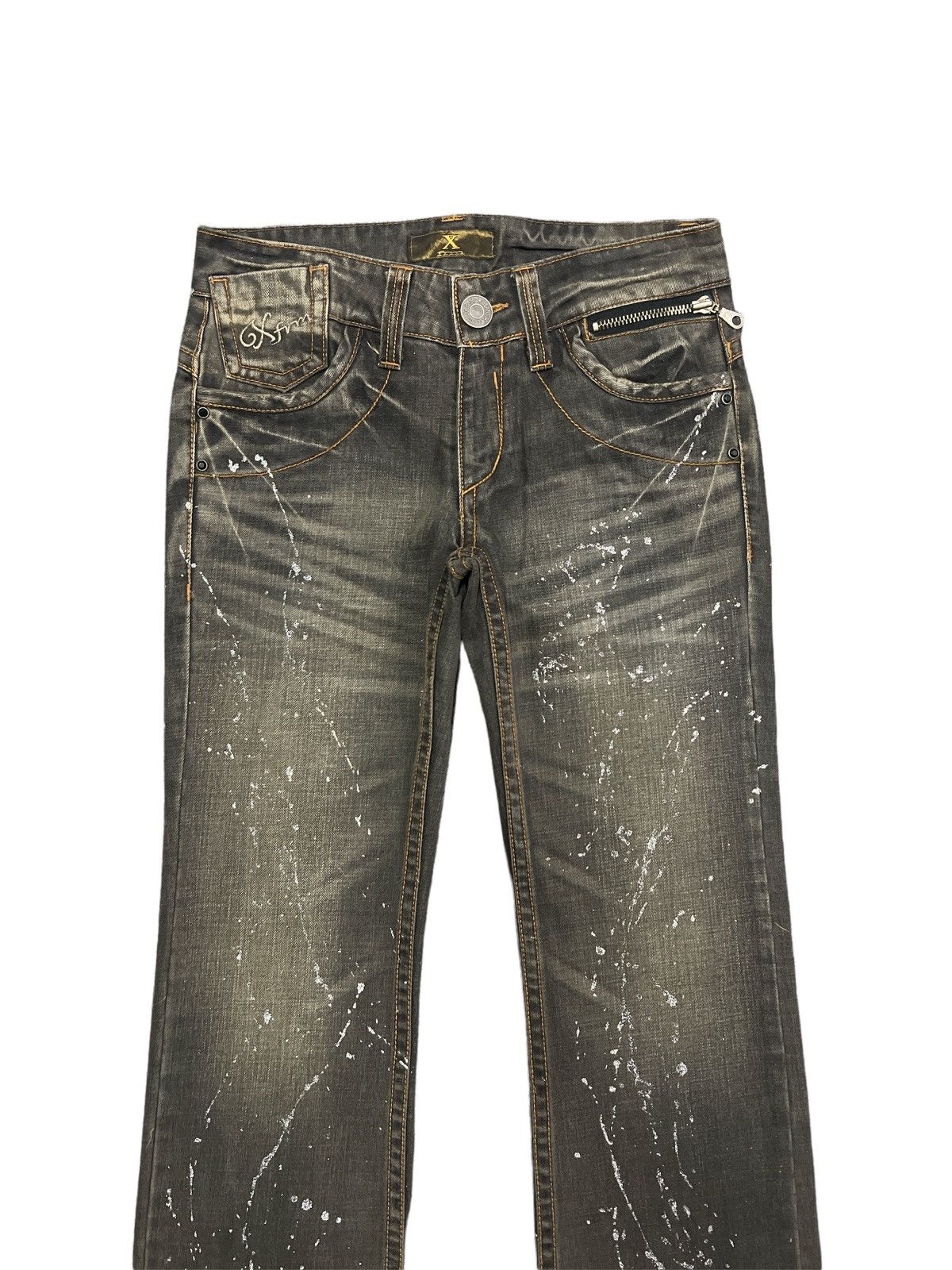 Japanese Brand × Vintage FLARED🔥XFRM SPLATTER STUDDED DENIM PANTS Size US 30 / EU 46 - 3 Thumbnail