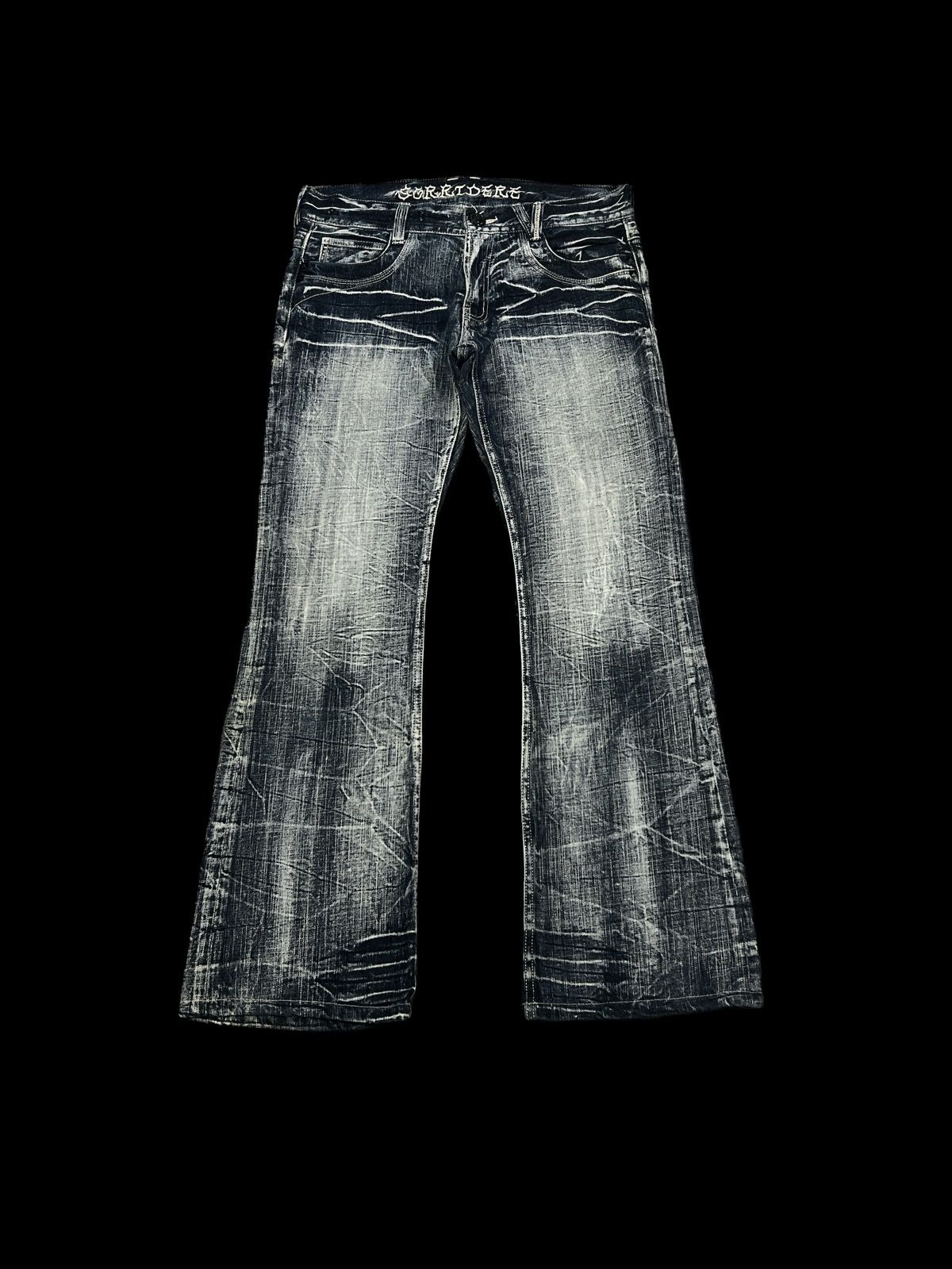 Pre-owned Avant Garde X Distressed Denim Flaredsorriedere Studded Distressed Denim Pants In Blue
