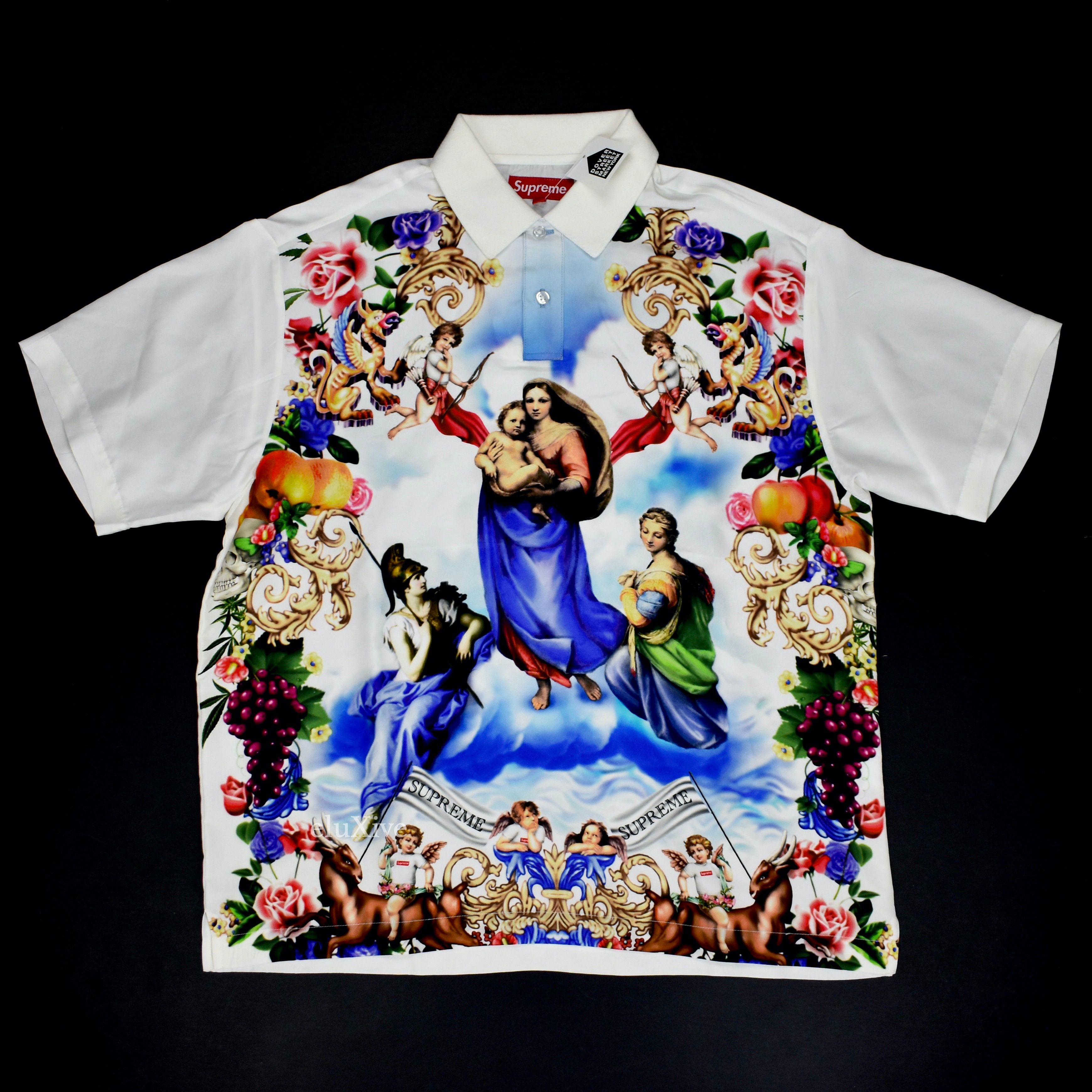 Pre-owned Supreme 100% Silk Heavenly Print Polo Shirt White Ds