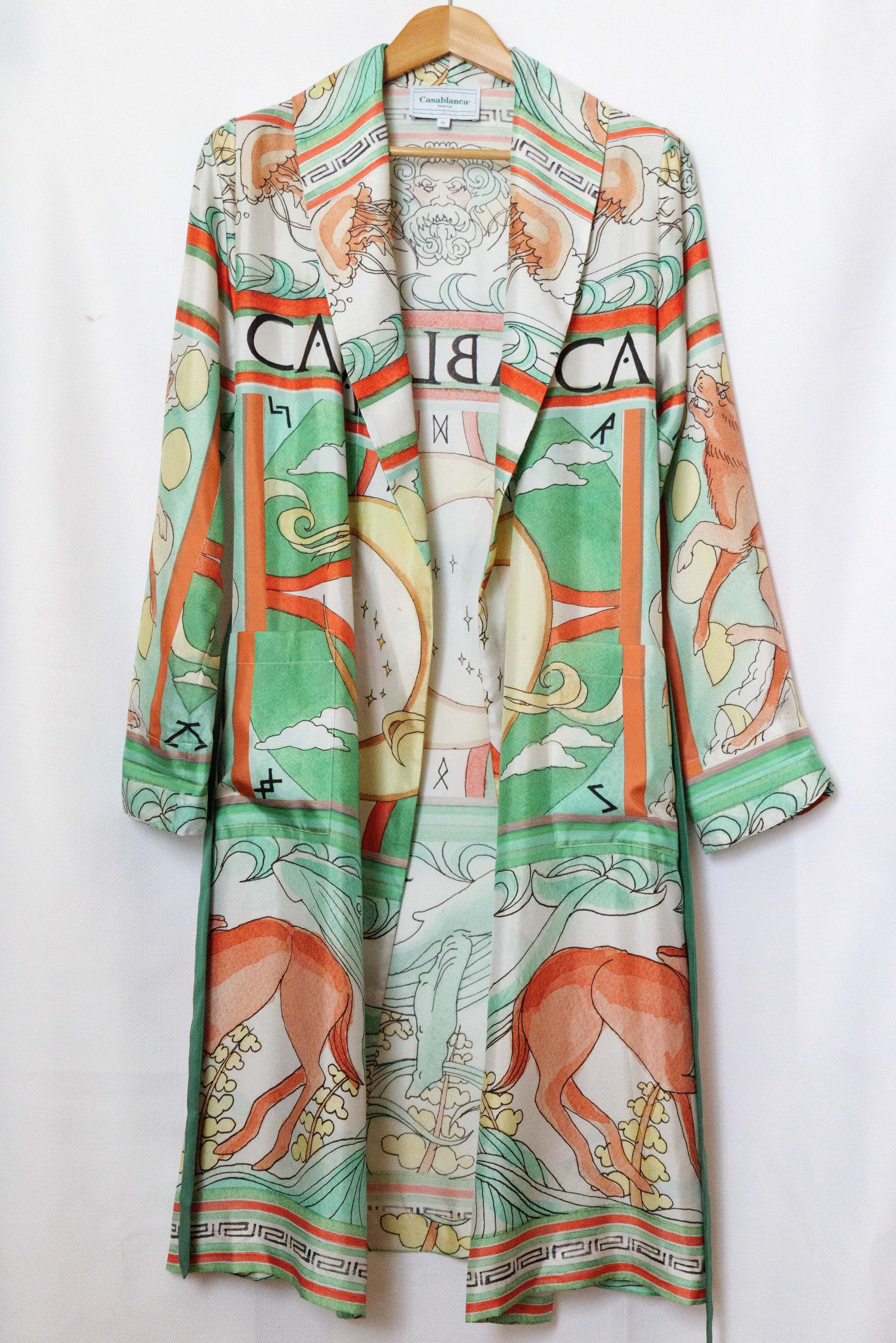 image of Casablanca Printed Silk Robe, Men's (Size XS)