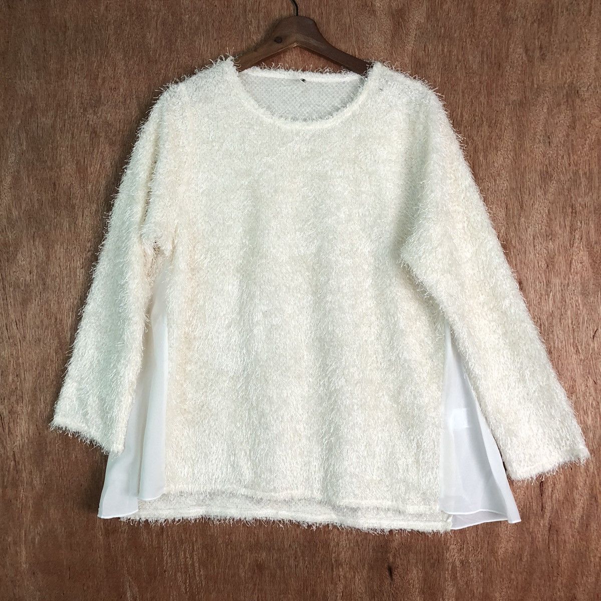 Japanese Brand Stylish white Shag Shaggy Fur Mohair Knitwear #6528 Size L / US 10 / IT 46 - 3 Thumbnail