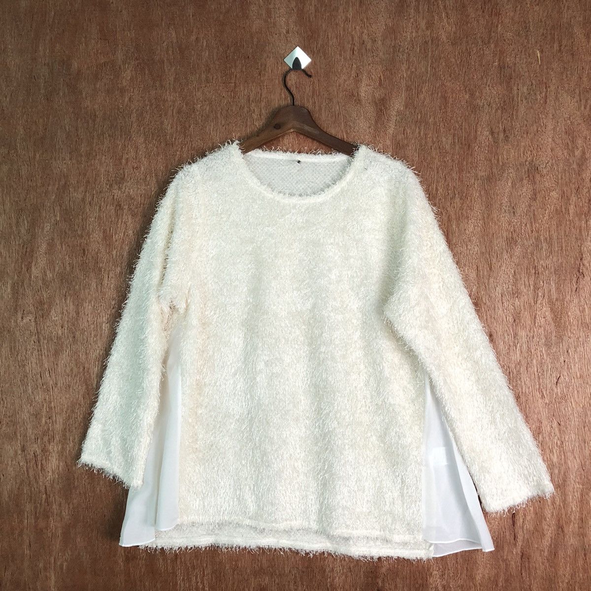 Japanese Brand Stylish white Shag Shaggy Fur Mohair Knitwear #6528 Size L / US 10 / IT 46 - 1 Thumbnail