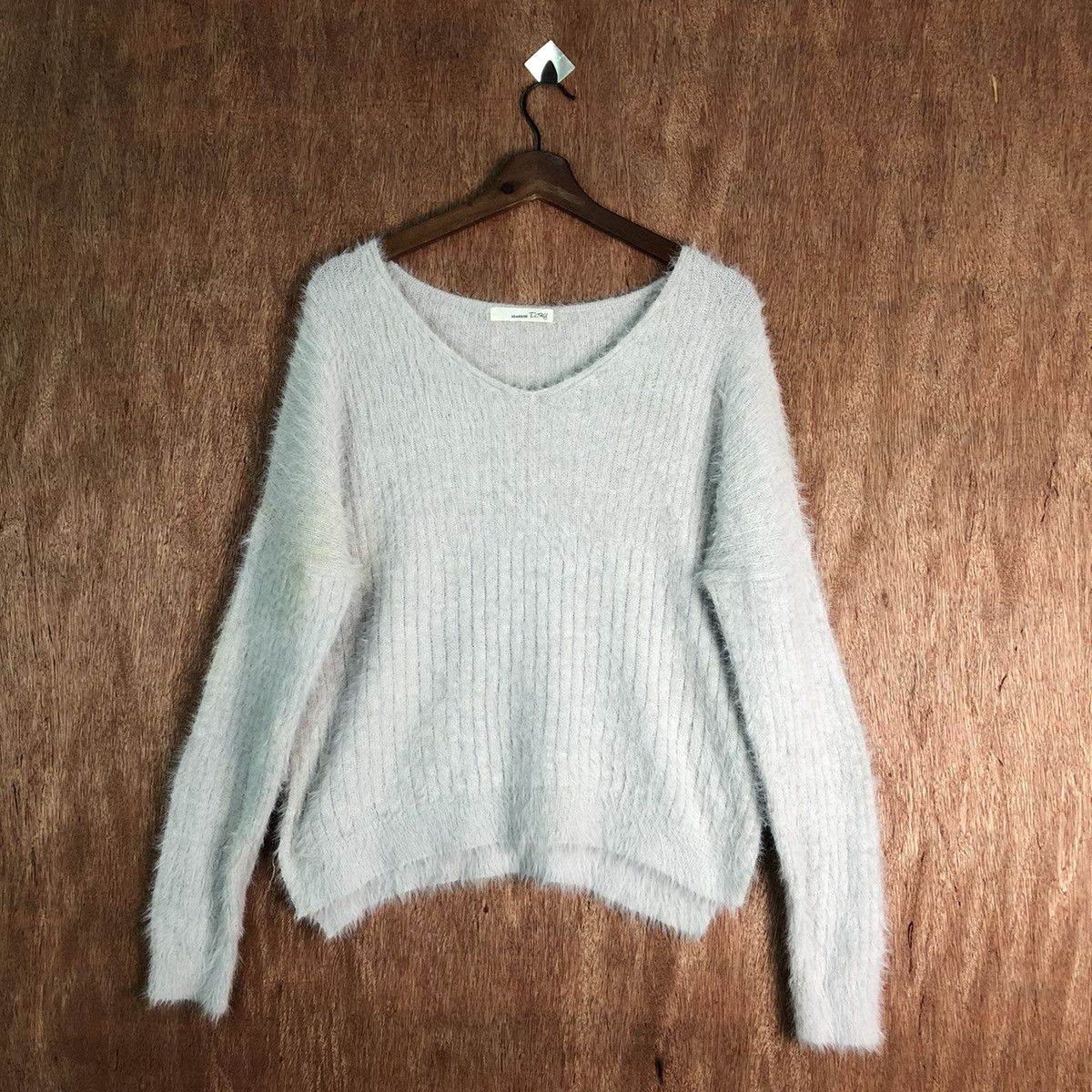 image of Abahouse Grey Shag Shaggy Fur Mohair Knitwear 6531, Men's (Size Large)