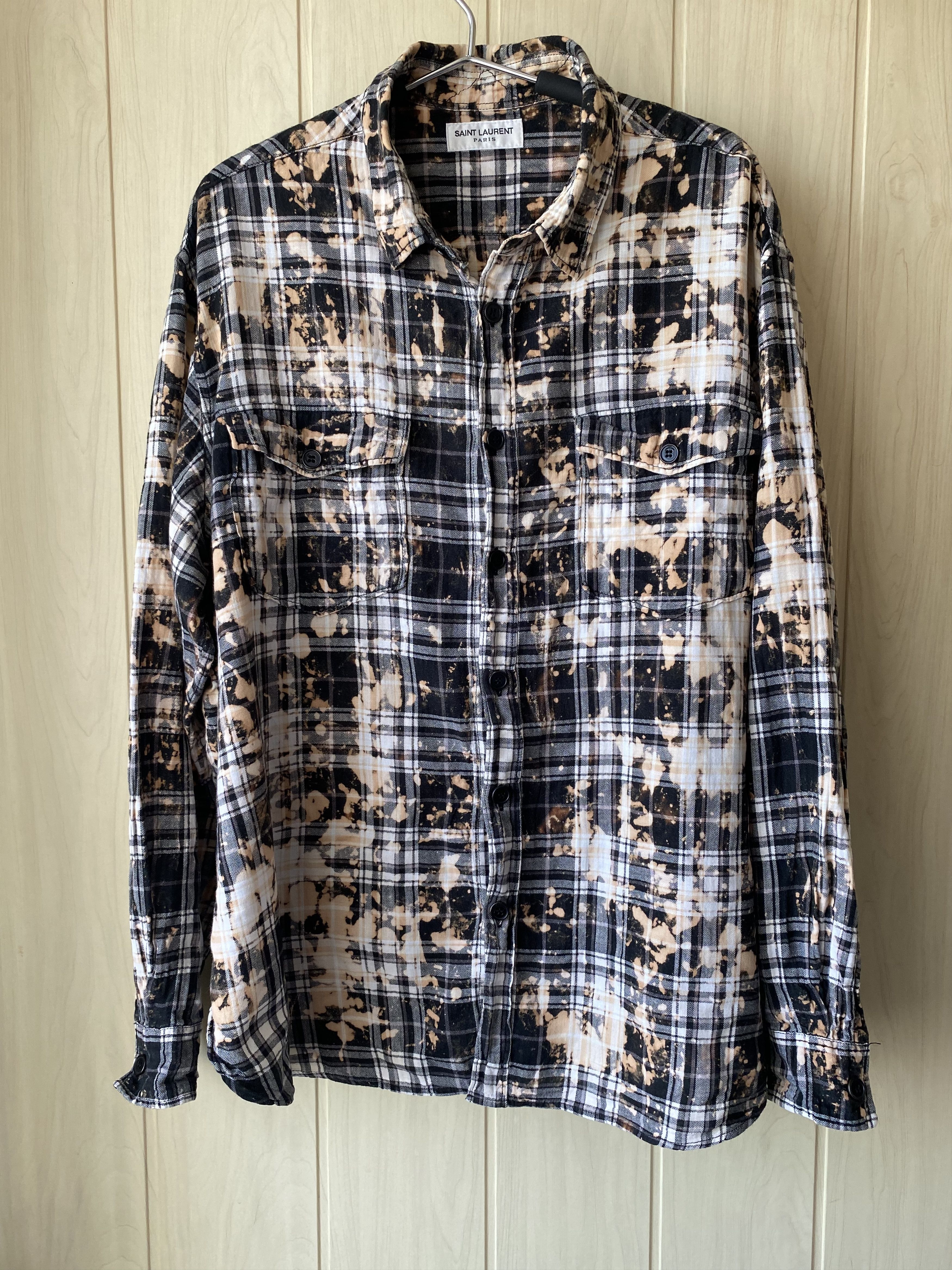 Hedi Slimane × Saint Laurent Paris Saint Laurent Bleached Checked Flannel shirt Size US L / EU 52-54 / 3 - 1 Thumbnail