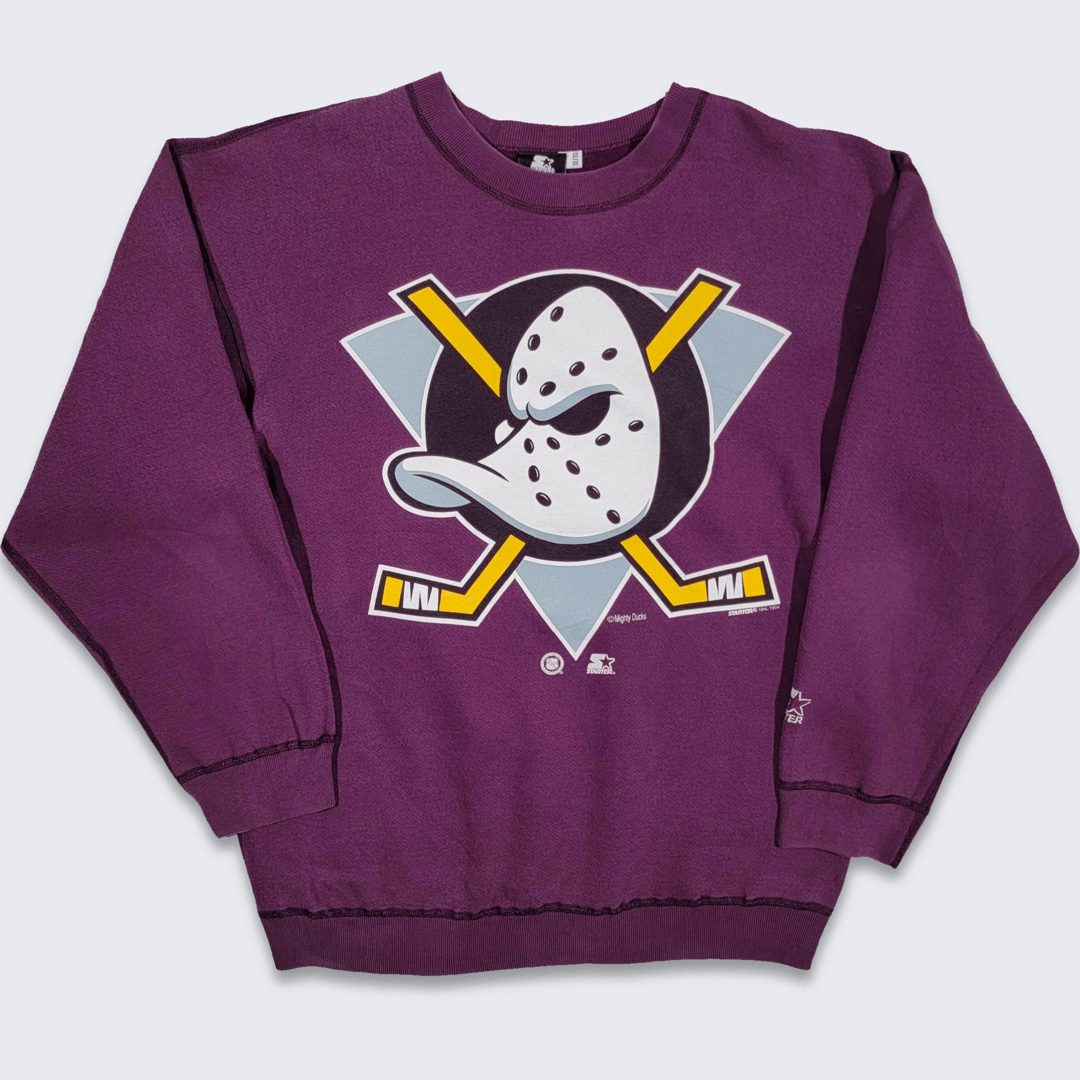 image of Nhl x Starter Anaheim Mighty Ducks Vintage 90's Starter Sweatshirt in Purple, Men's (Size XL)