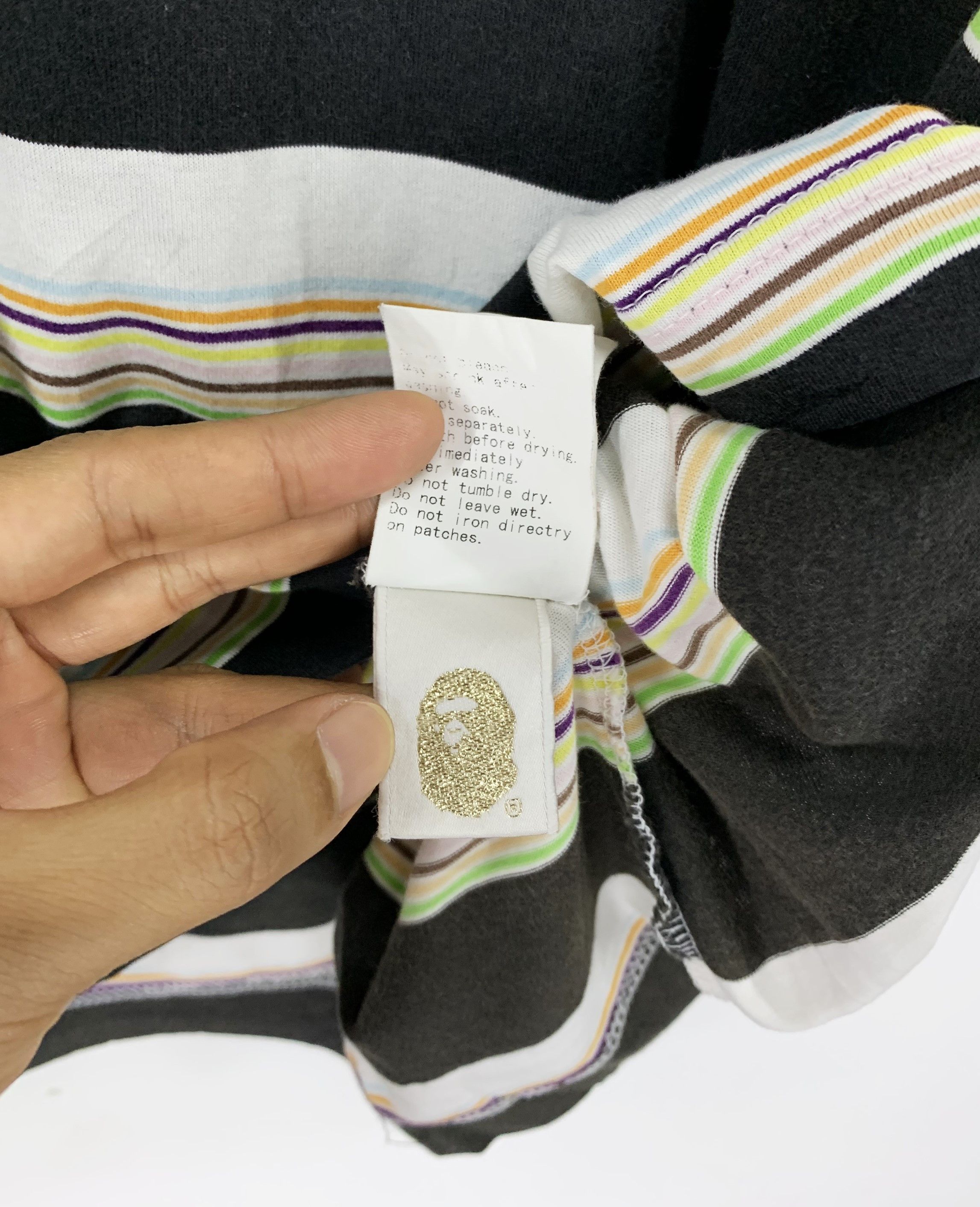 Bape Bathing ape multicolor stripe small logo distressed shirt Size US L / EU 52-54 / 3 - 7 Thumbnail