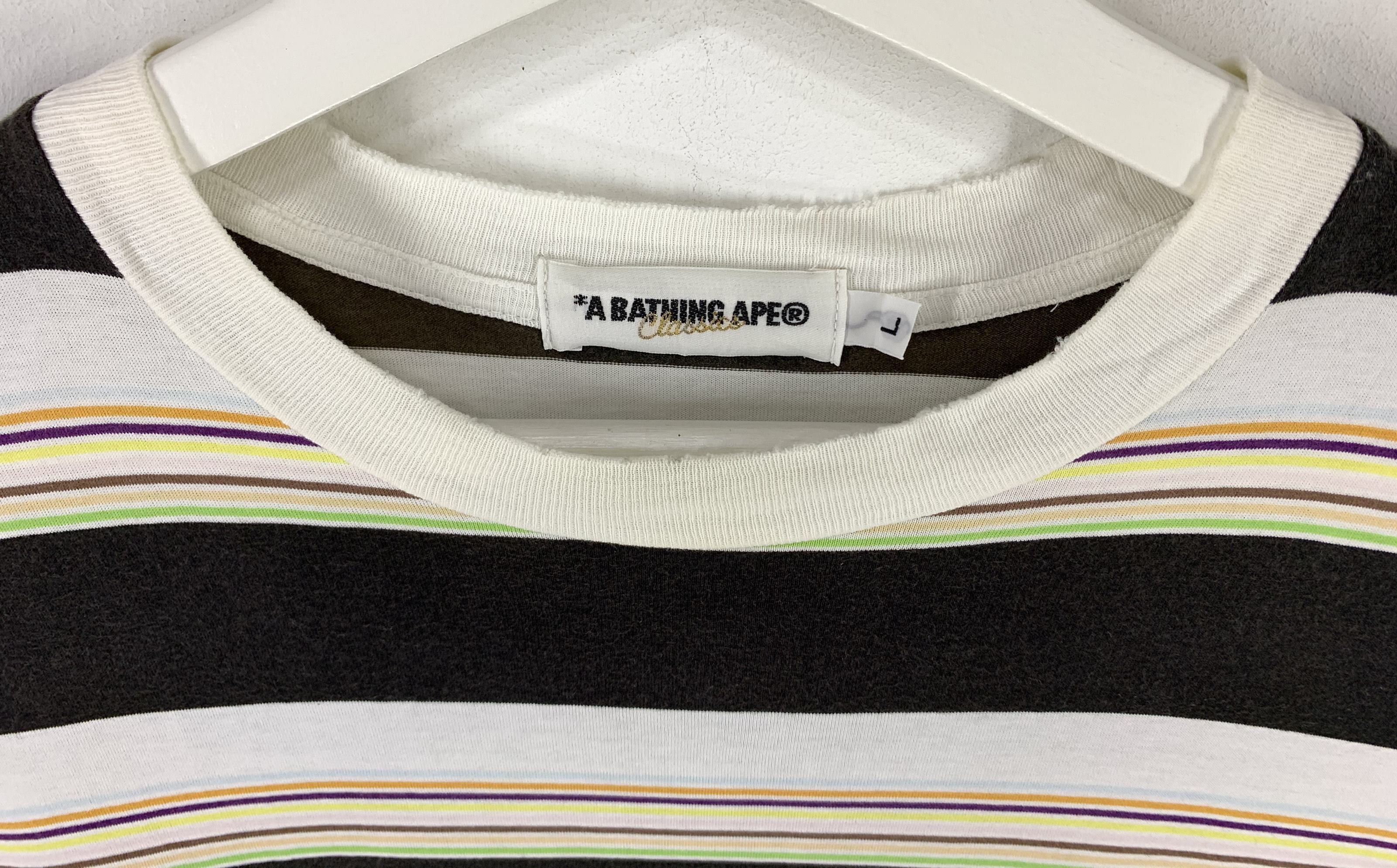 Bape Bathing ape multicolor stripe small logo distressed shirt Size US L / EU 52-54 / 3 - 5 Thumbnail