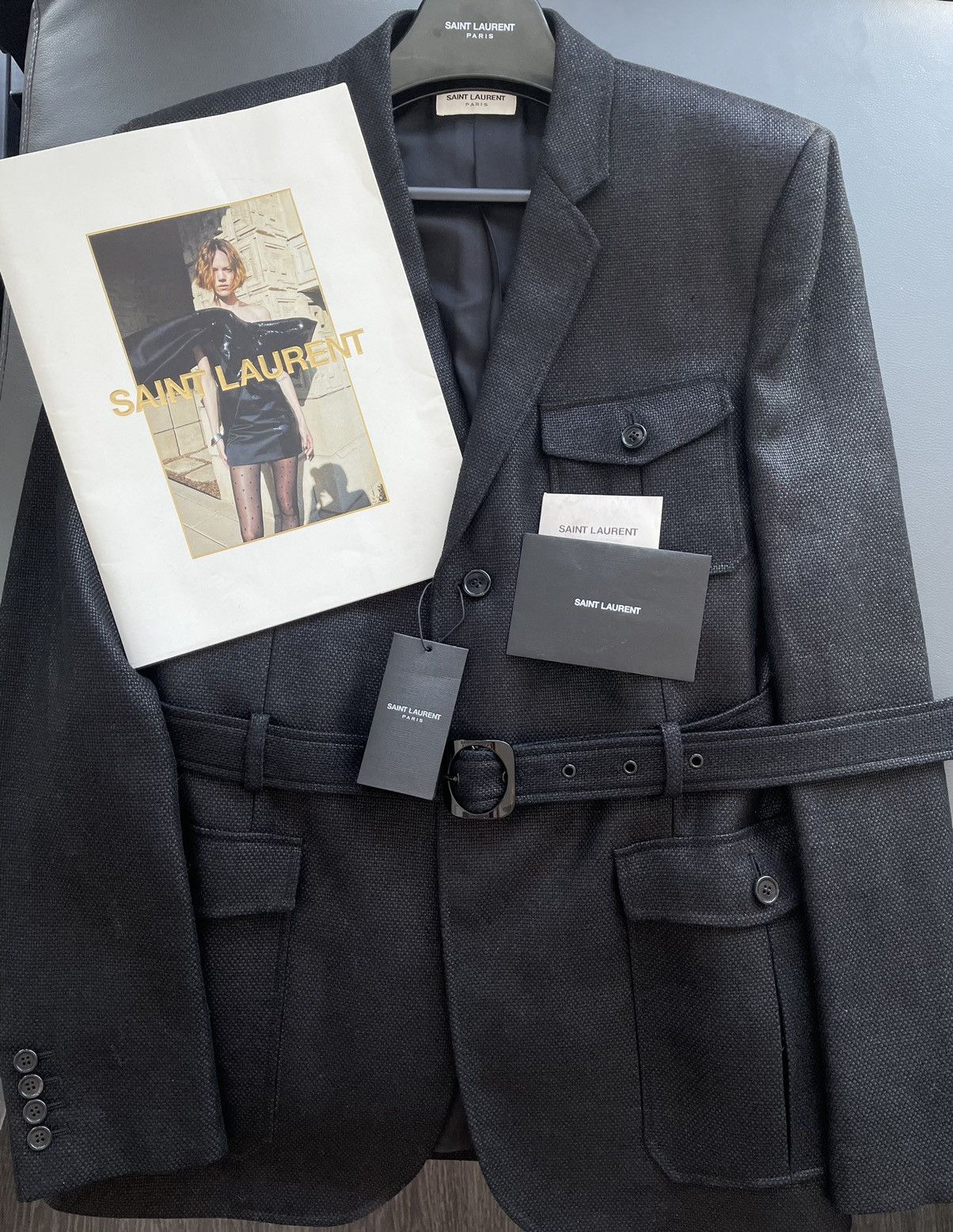 Hedi Slimane × Saint Laurent Paris × Yves Saint Laurent $4,100 Value Sold Out Super Runway Tweed Blazer Coat Jacket Size US XL / EU 56 / 4 - 22 Thumbnail