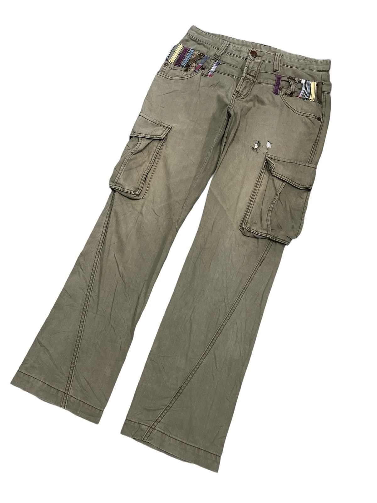 Japanese Brand THRASHED SUN FADED DOUBLE WAIST SIX STAR TWIST CARGO PANTS Size US 30 / EU 46 - 4 Thumbnail