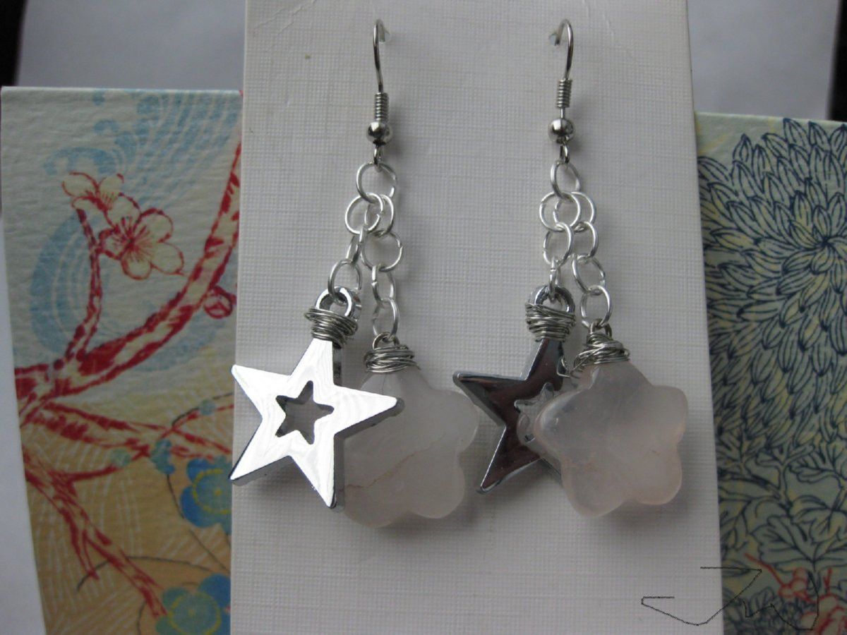 Handmade Rose Quartz stainless steel earrings with Star Size ONE SIZE - 1 Thumbnail
