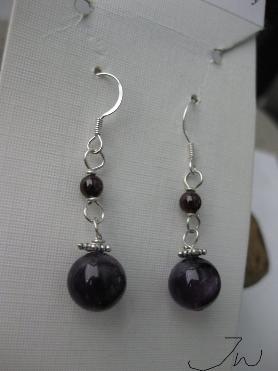 Handmade Amethyst .925 sterling silver Earrings Size ONE SIZE - 3 Thumbnail