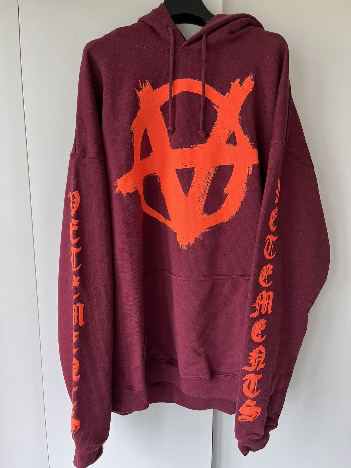 image of Vetements Burgundy Anarchy Gothic Hoodie in Burgandy, Men's (Size XL)