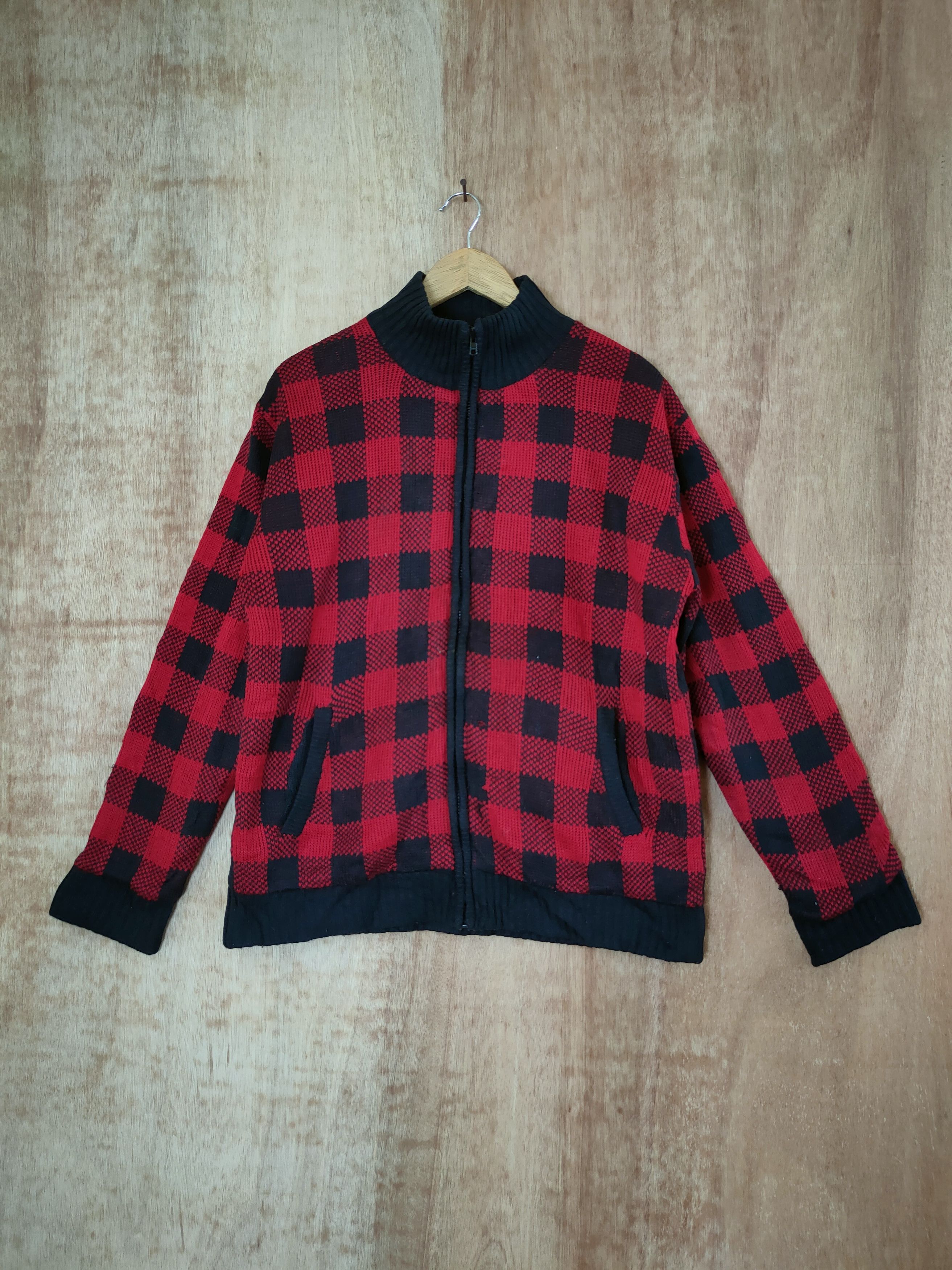 Japanese Brand DL Generate checkered sweater knitwear jacket japan #46-476 Size US L / EU 52-54 / 3 - 1 Thumbnail