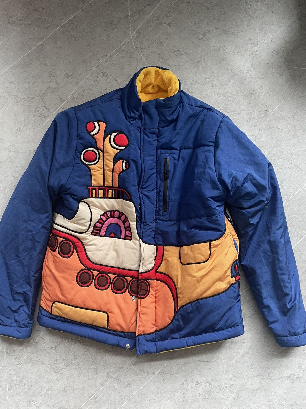 image of Market Beatles Yellow Submarine Reversible Puffer Jacket M in Blue, Men's (Size Medium)