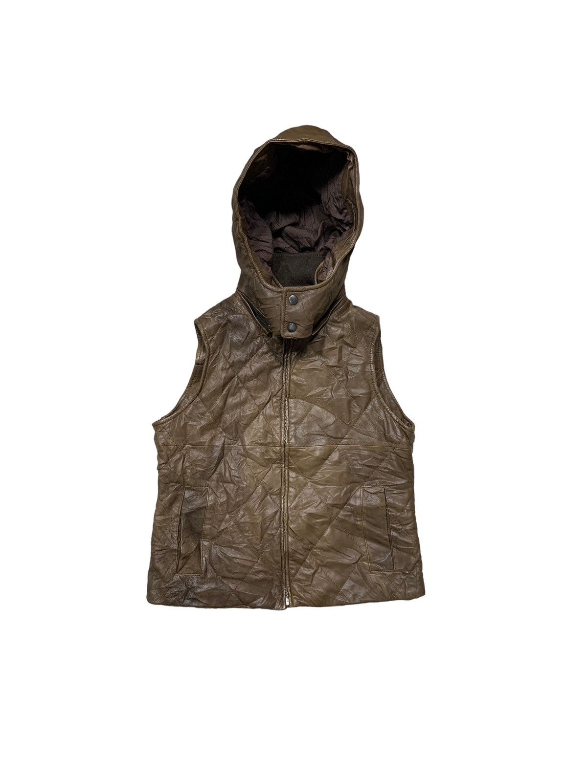 Vintage Italian Brand Landi Quilted Leather Vest Hooded Size US S / EU 44-46 / 1 - 1 Thumbnail