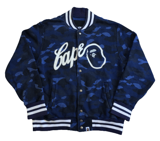 image of Og Bape Blue Camo Varsity Bomber Jacket, Men's (Size Medium)