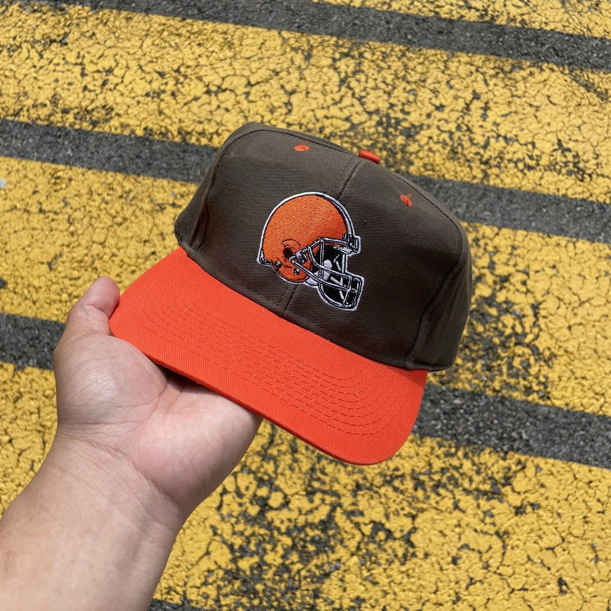 Cleveland Browns 90s Vintage Orange Brown Snapback Hat Cap Helmet Logo USA  Made