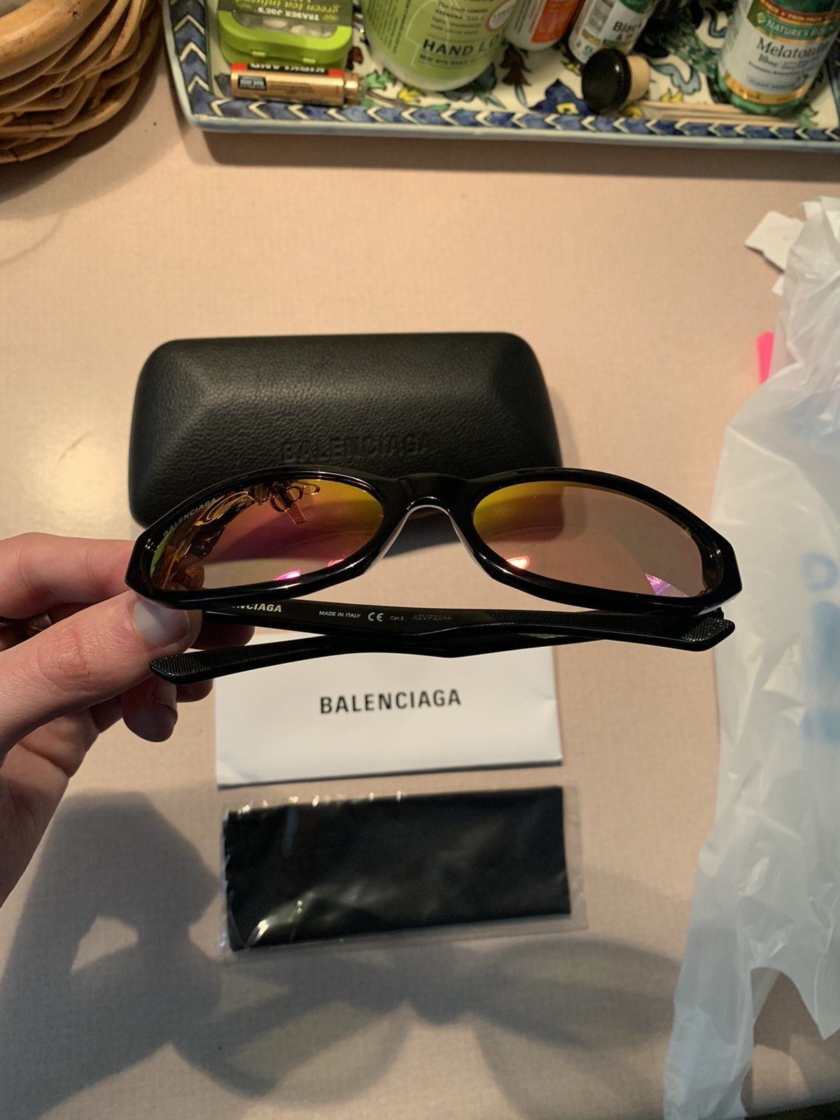 Balenciaga × Designer *RARE* New Balenciaga Multicolor Reflective Black Sunglasses Size ONE SIZE - 3 Thumbnail