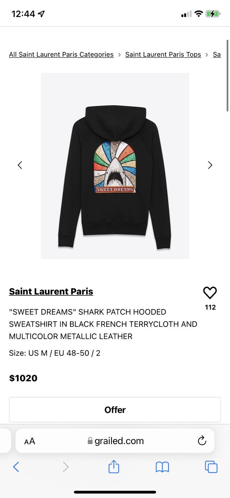 Saint Laurent Paris FW16 Saint Laurent ‘sweet dreams’ shark hoodie $1190 Size US S / EU 44-46 / 1 - 22 Thumbnail