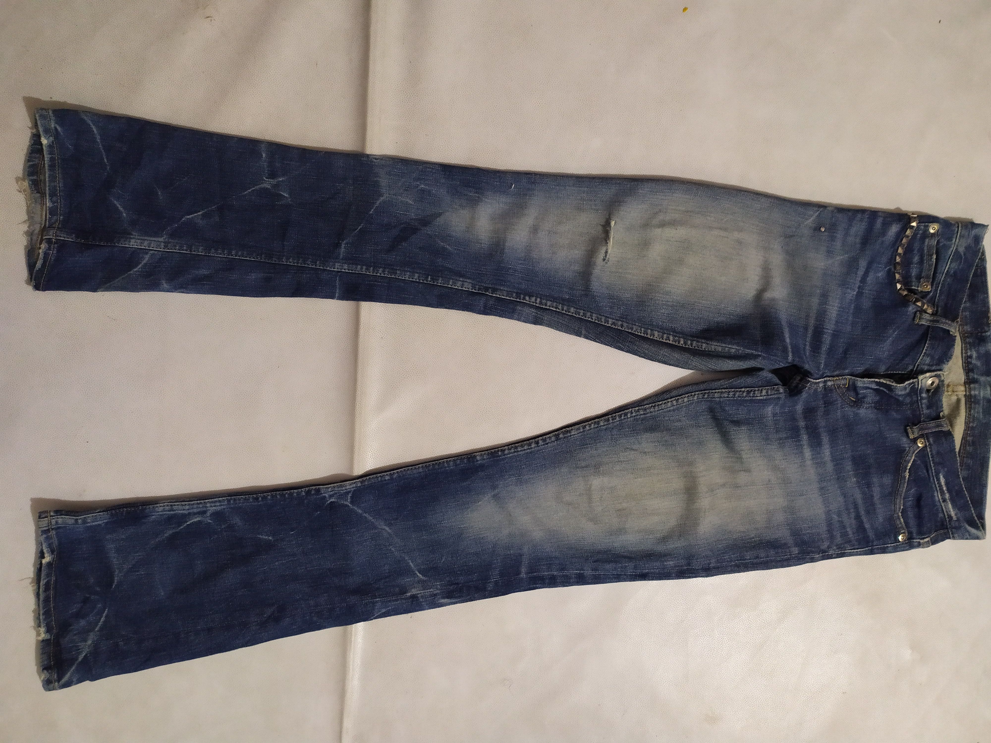 image of Distressed Denim x Hysteric Glamour Distressed Studded Flare Low Rise Jeans in Blue Jean, Women's (