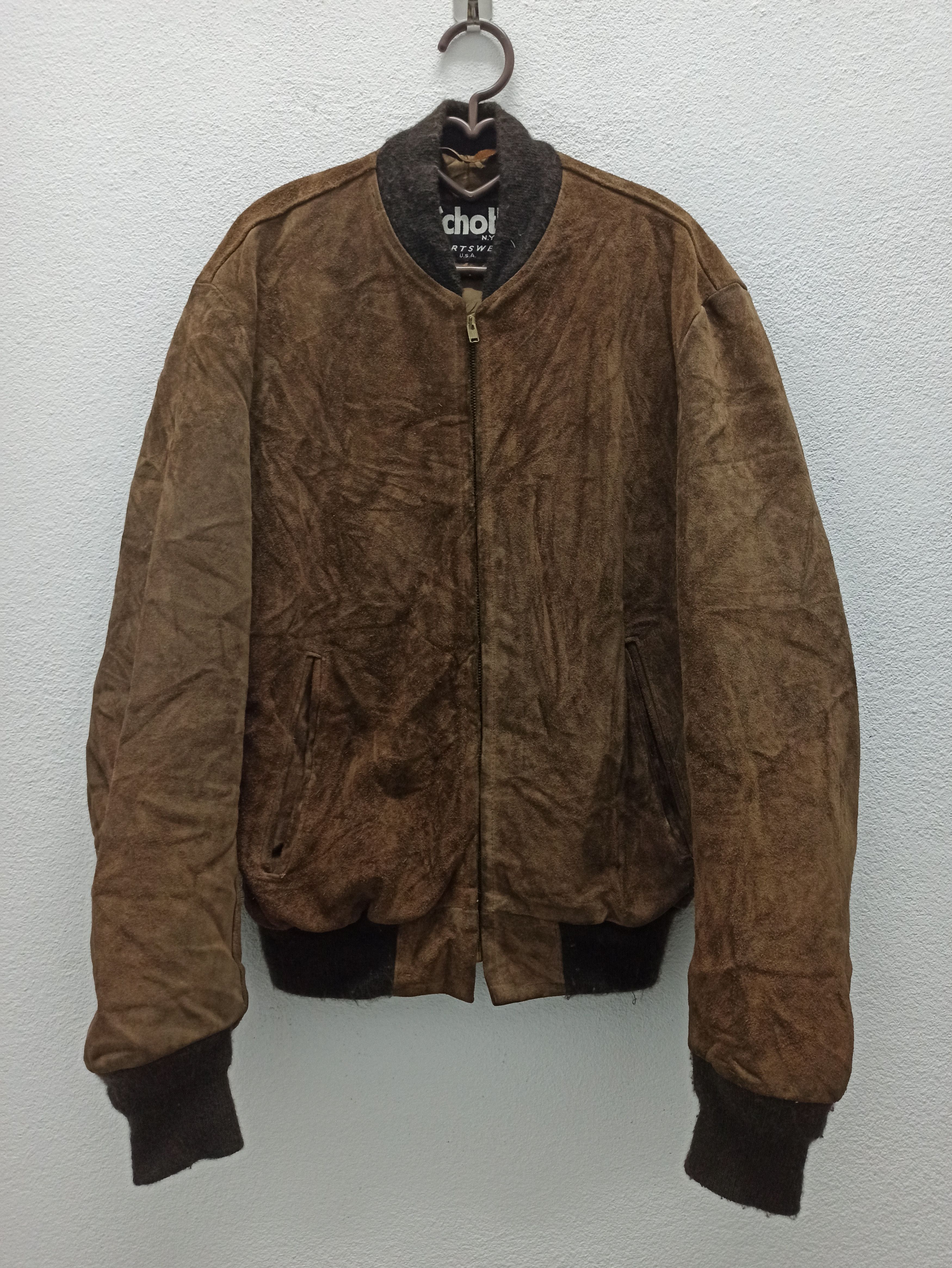 Schott × Vintage Vintage Schott Nyc Sportswear Suede Leather Bomber Jacket Size US L / EU 52-54 / 3 - 1 Thumbnail