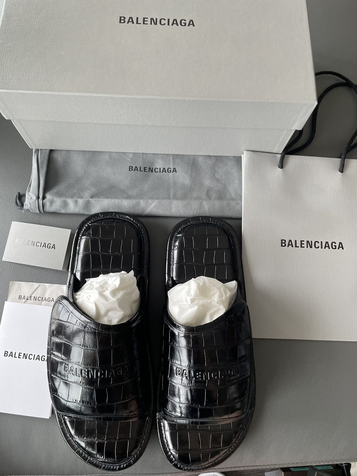 Balenciaga LimitedEdition New Runway Croc Embossed Leather Slides Shoes Size US 10 / EU 43 - 16 Thumbnail