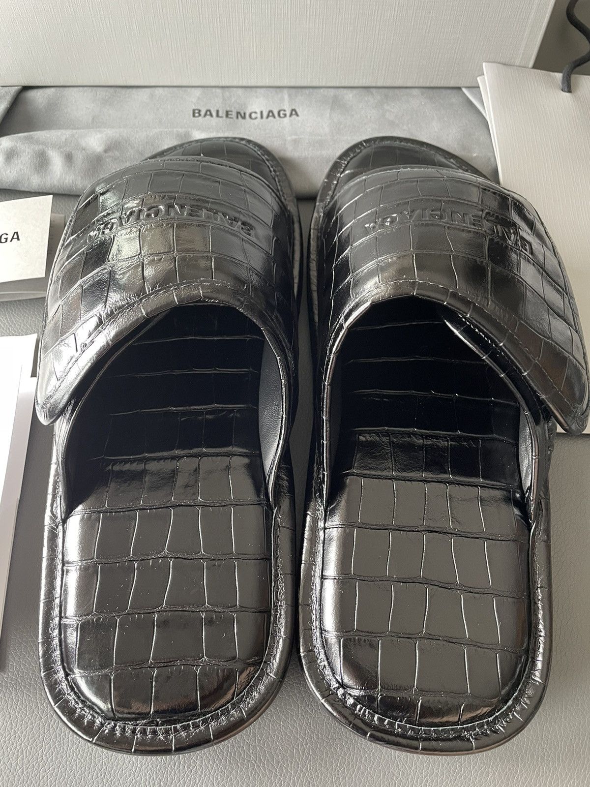 Balenciaga LimitedEdition New Runway Croc Embossed Leather Slides Shoes Size US 10 / EU 43 - 5 Thumbnail