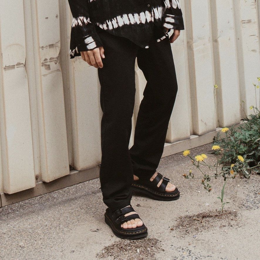image of Dr Martens x Genuine Leather Dr. Martens Soloman Black Hydro Leather Buckle Strap Sandals (Size 12)