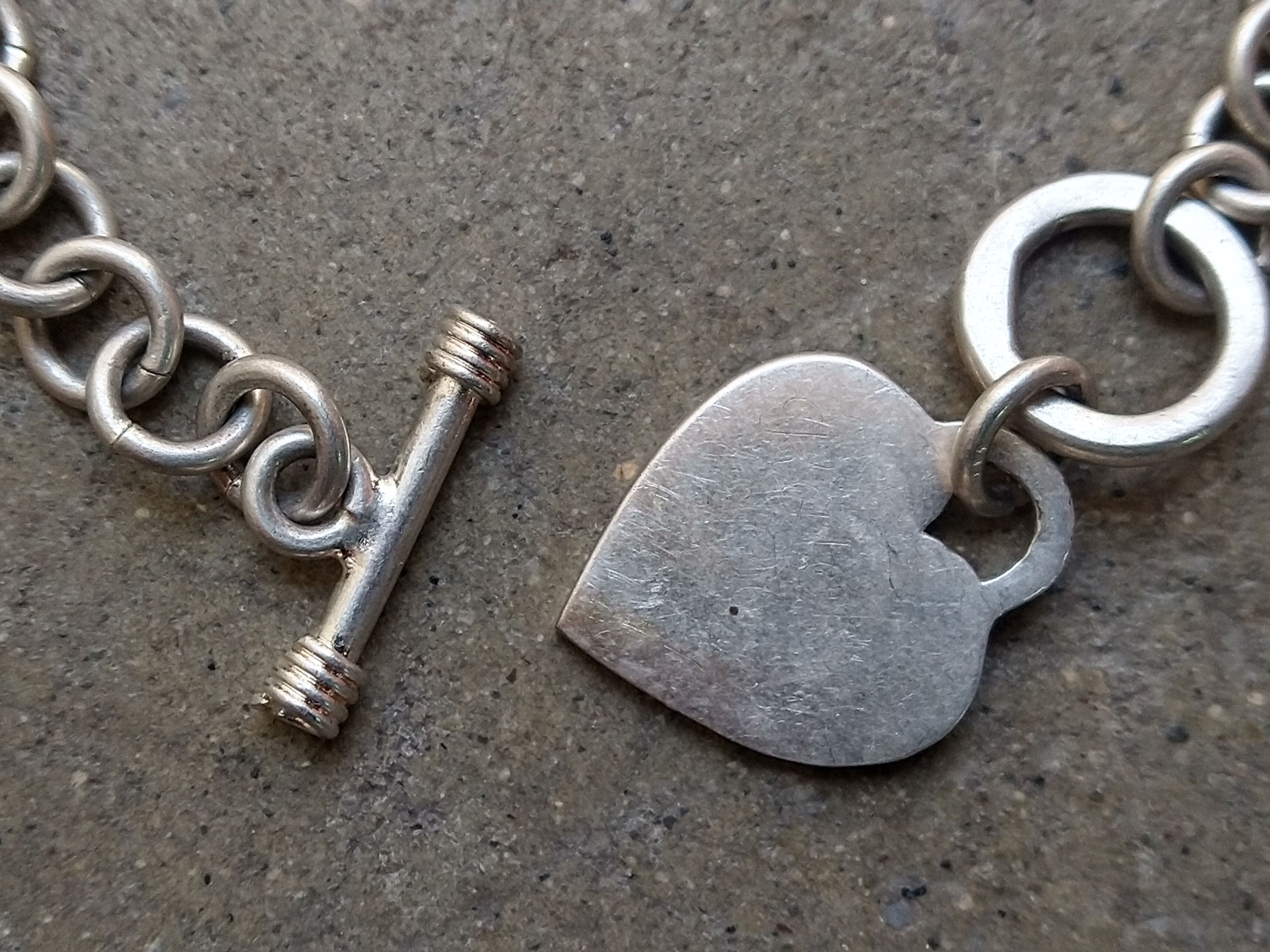 Vintage Sterling Silver Bracelet Heart Link Chain 7.5