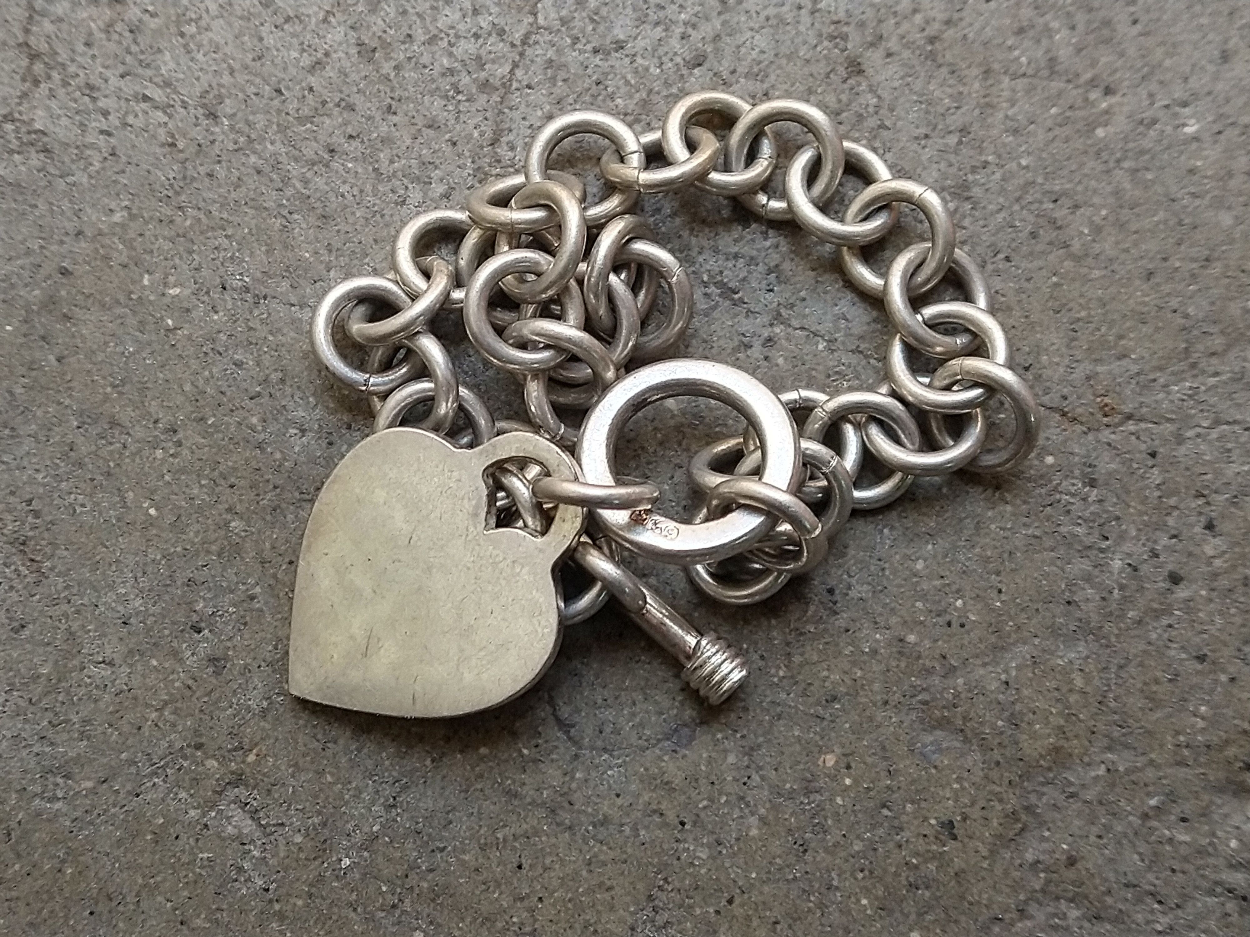 Vintage Sterling Silver Bracelet Heart Link Chain 7.5