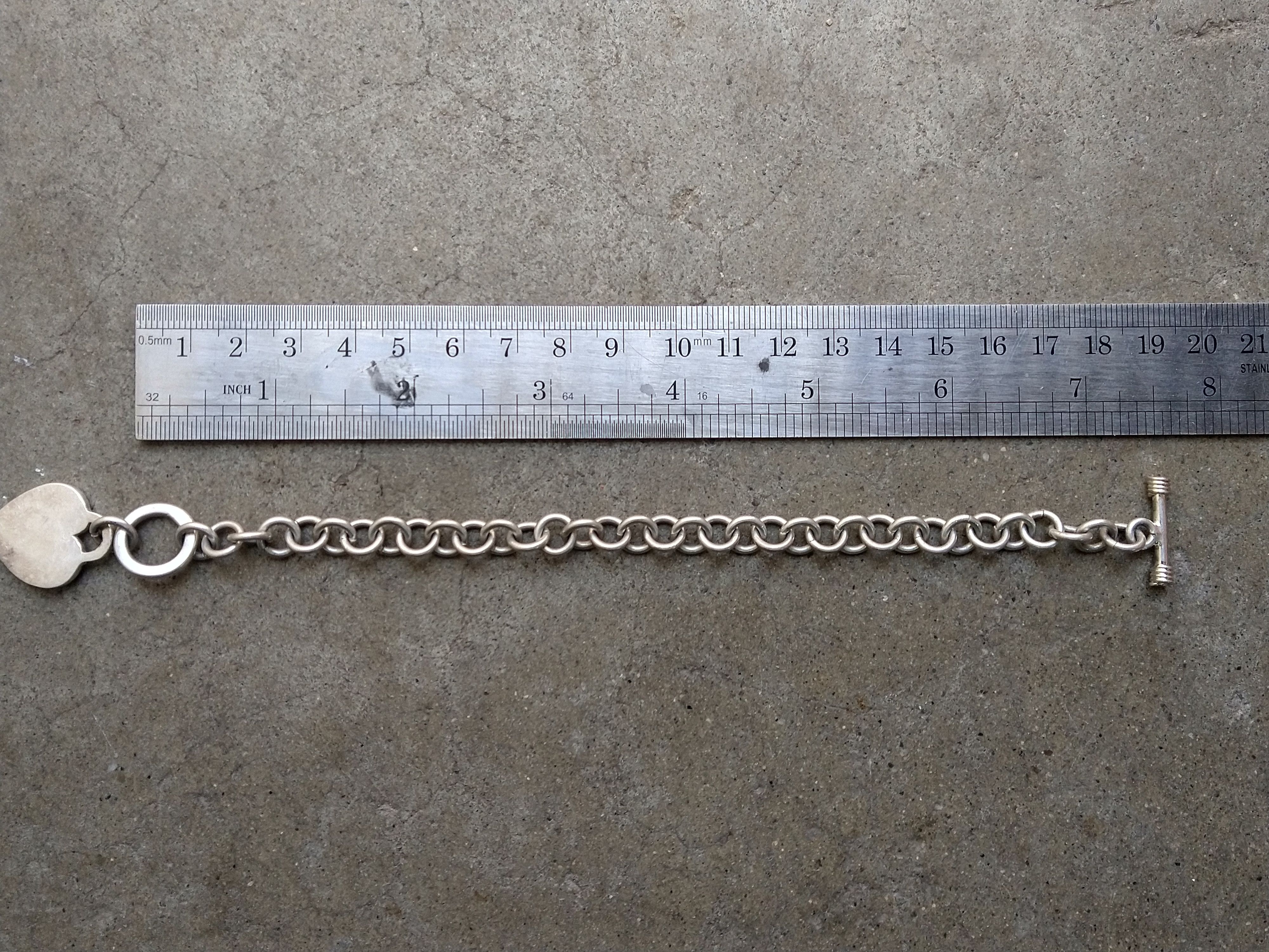 Vintage Sterling Silver Bracelet Heart Link Chain 7.5