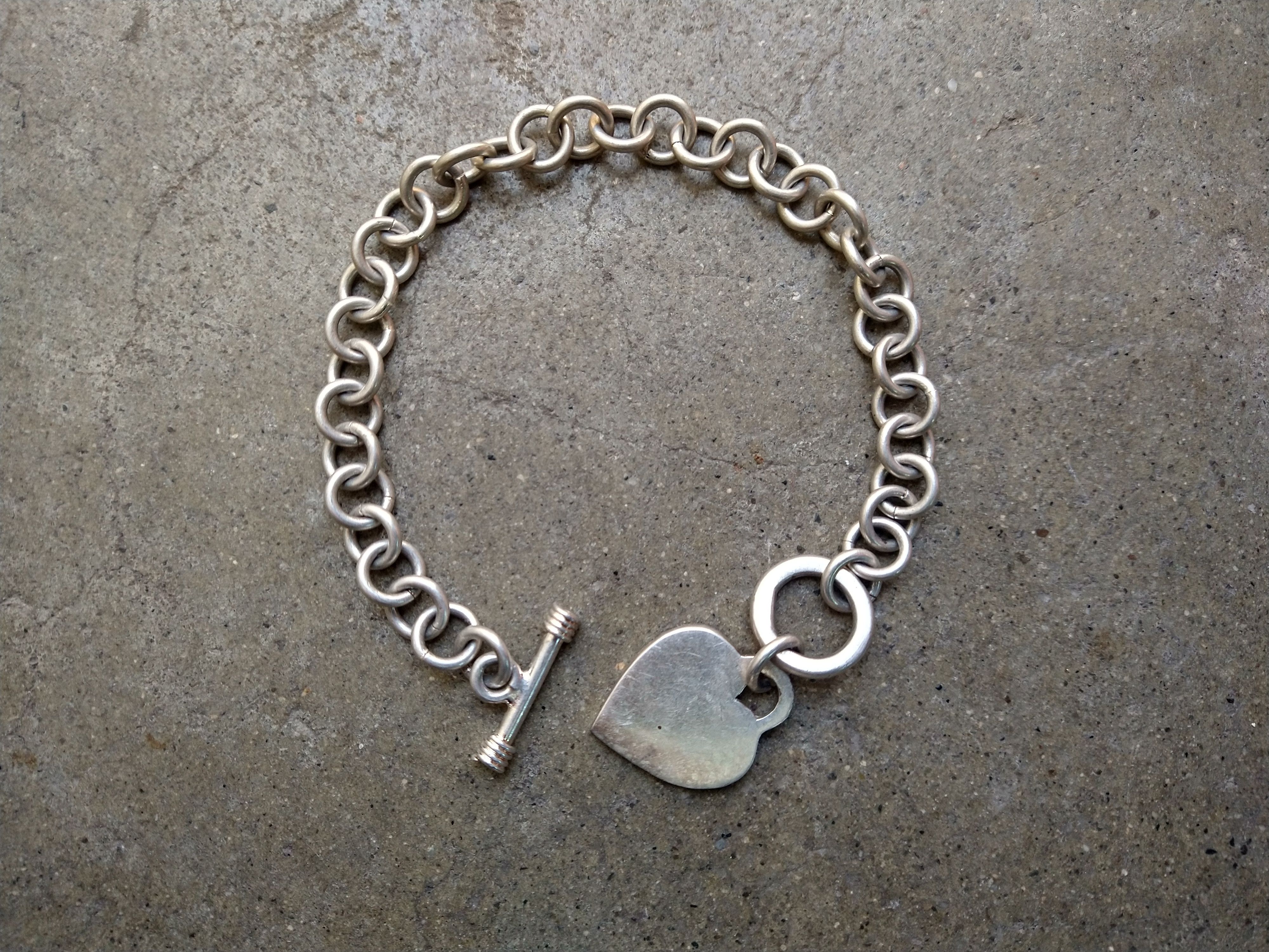 Vintage Sterling Silver Bracelet Heart Link Chain 7.5