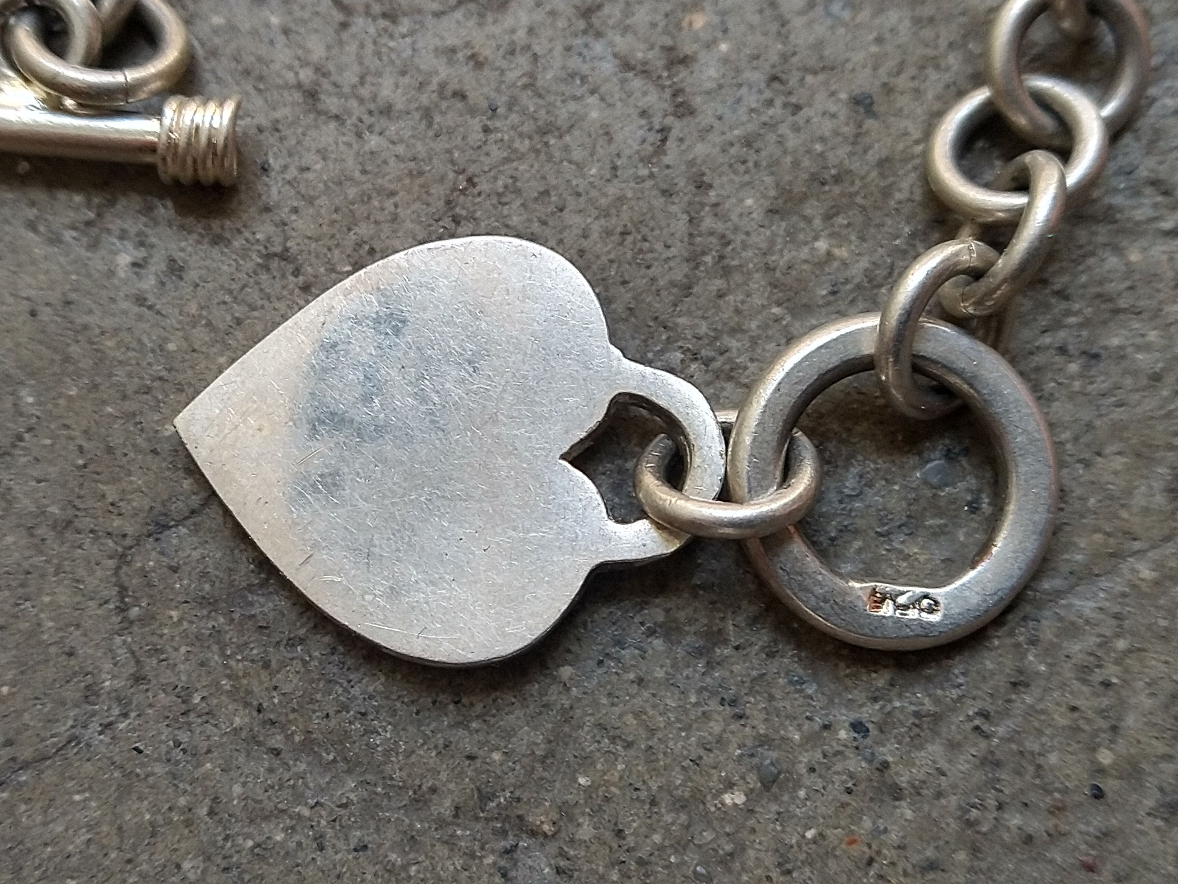 Vintage Sterling Silver Bracelet Heart Link Chain 7.5