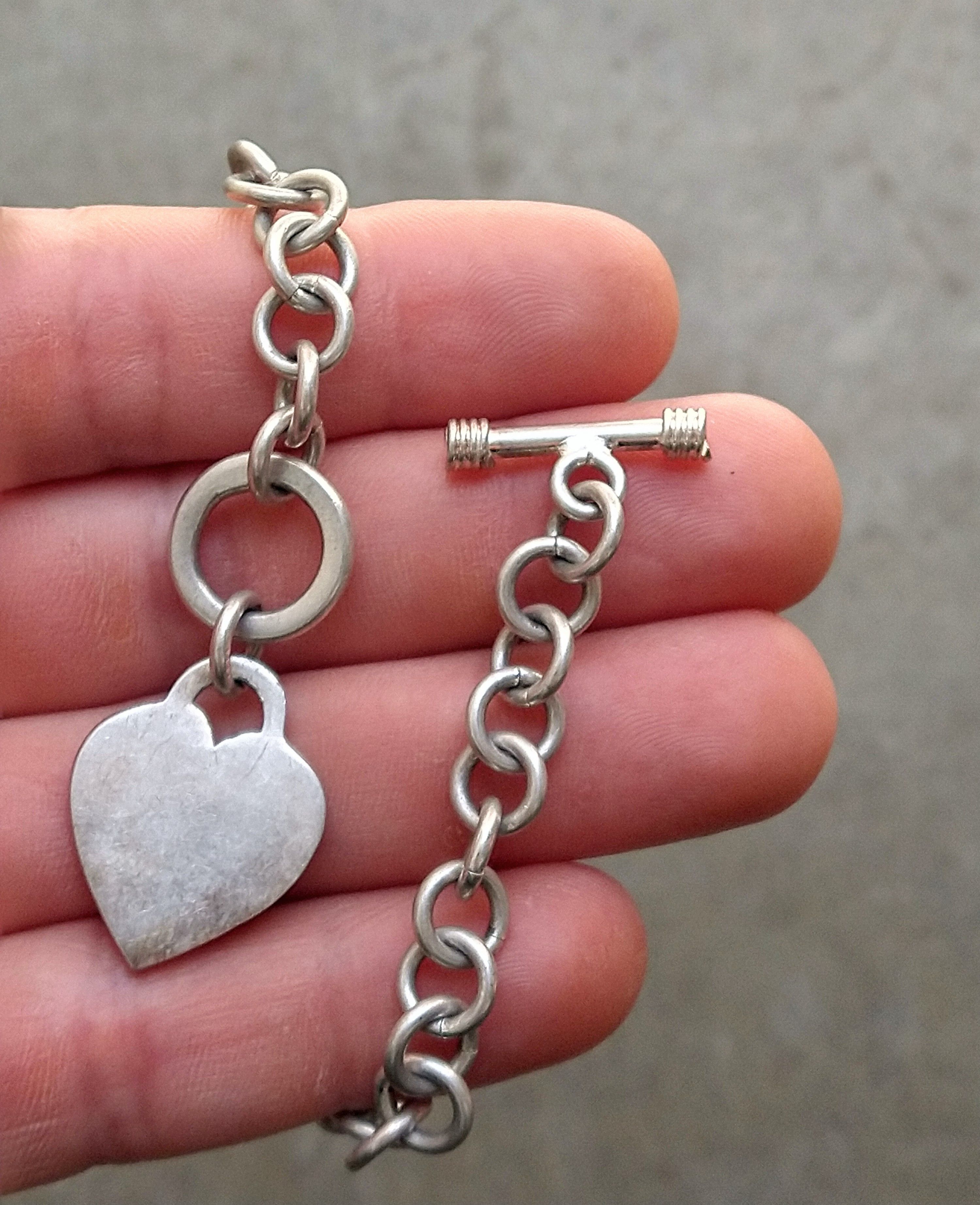 Vintage Sterling Silver Bracelet Heart Link Chain 7.5