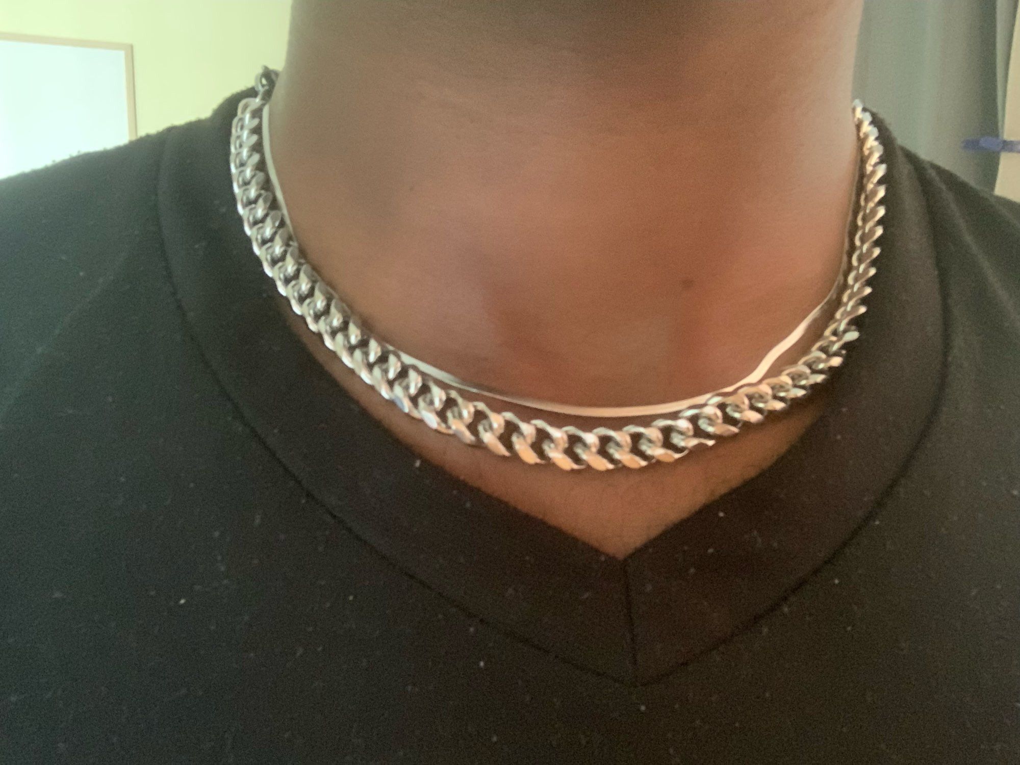 Jewelry Silver Color 8MM Width + 22 inch Length Cuban Chain Necklace Size ONE SIZE - 2 Thumbnail