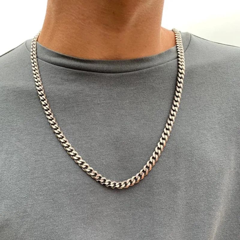 Jewelry Silver Color 8MM Width + 22 inch Length Cuban Chain Necklace Size ONE SIZE - 3 Thumbnail