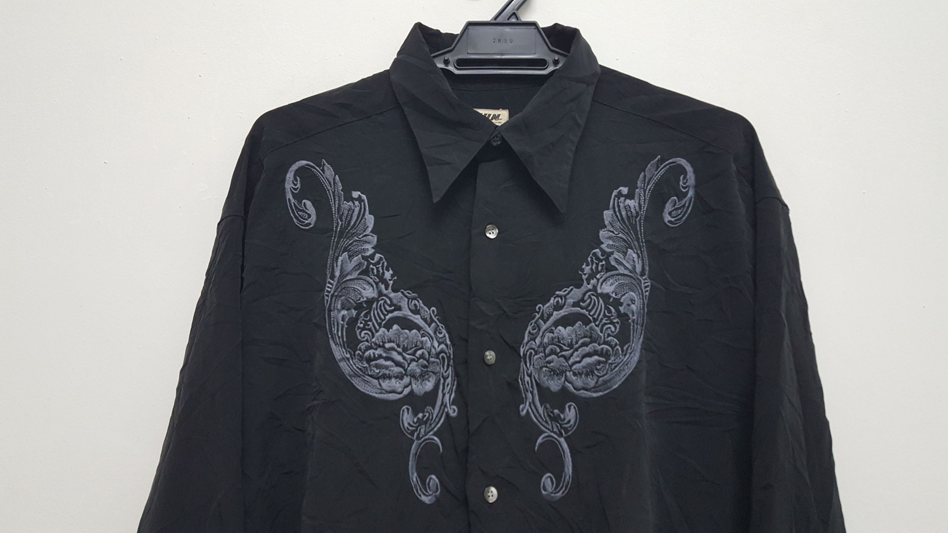 Designer × Jun Takahashi × Vintage BLACK 🔥 JUN MEN RAYON CREPE EMBROIDERED FLORAL SHIRT Size US XL / EU 56 / 4 - 5 Thumbnail