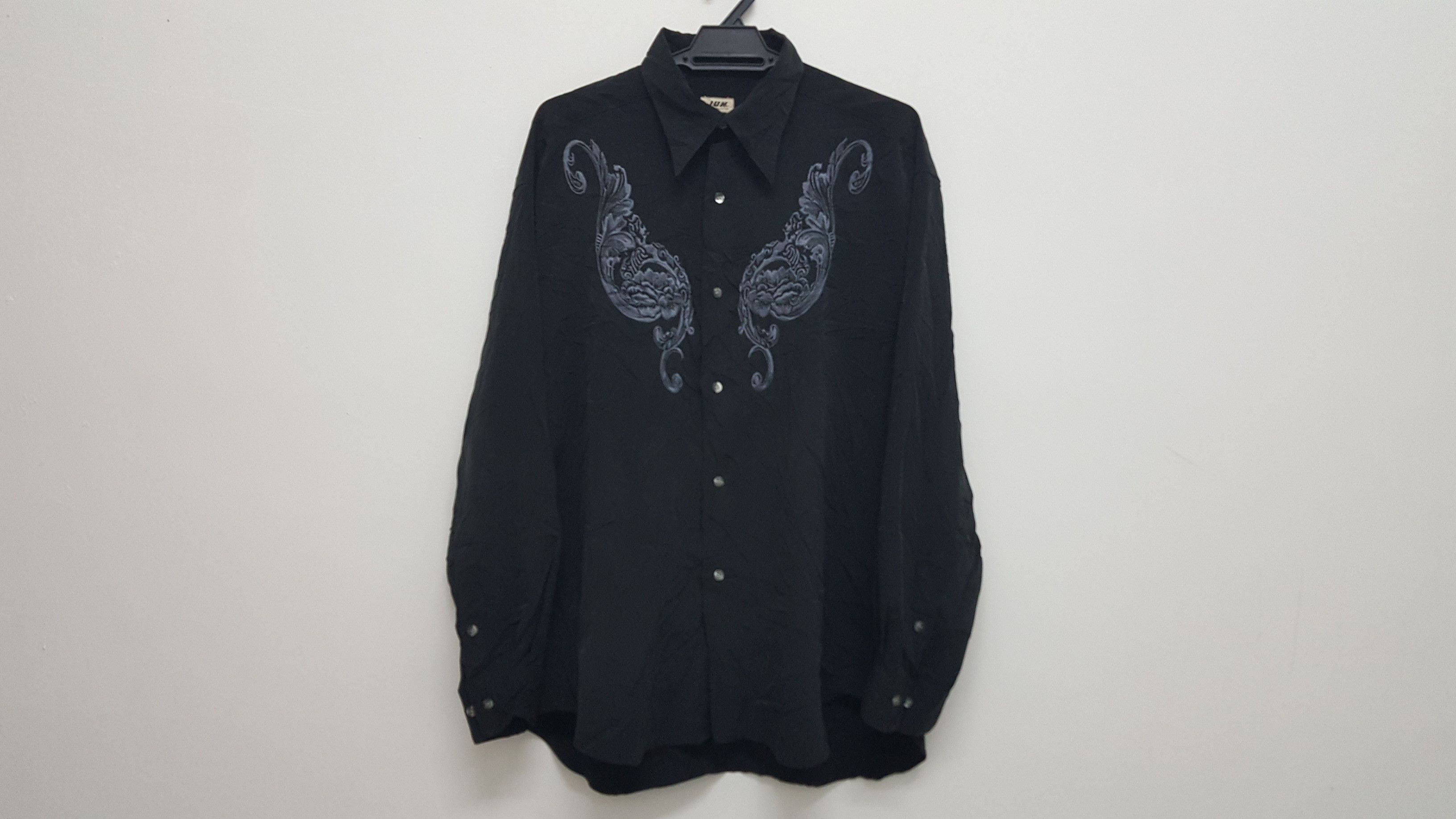 Designer × Jun Takahashi × Vintage BLACK 🔥 JUN MEN RAYON CREPE EMBROIDERED FLORAL SHIRT Size US XL / EU 56 / 4 - 1 Thumbnail
