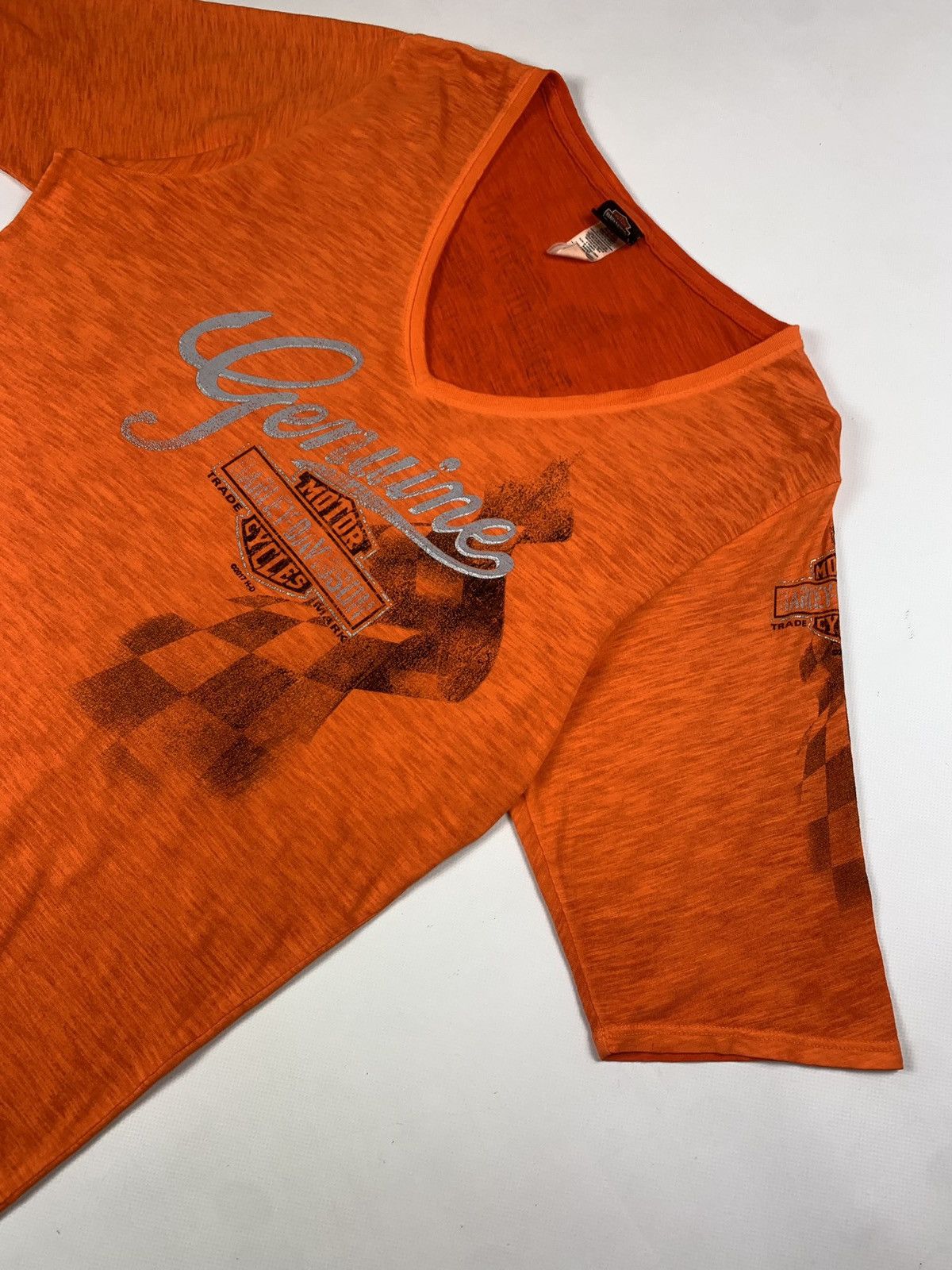 Vintage Harley Davidson vintage biker v-neck t shirt size XL orange Size US XL / EU 56 / 4 - 2 Thumbnail
