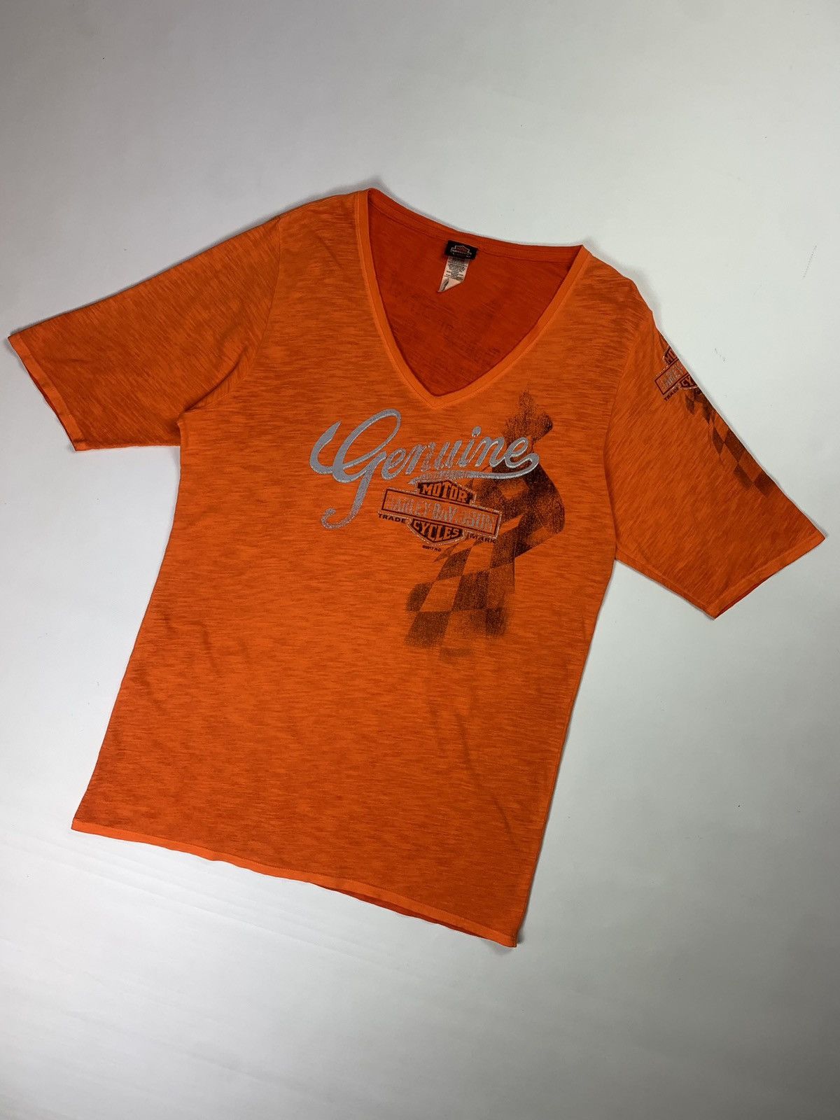 Vintage Harley Davidson vintage biker v-neck t shirt size XL orange Size US XL / EU 56 / 4 - 1 Thumbnail