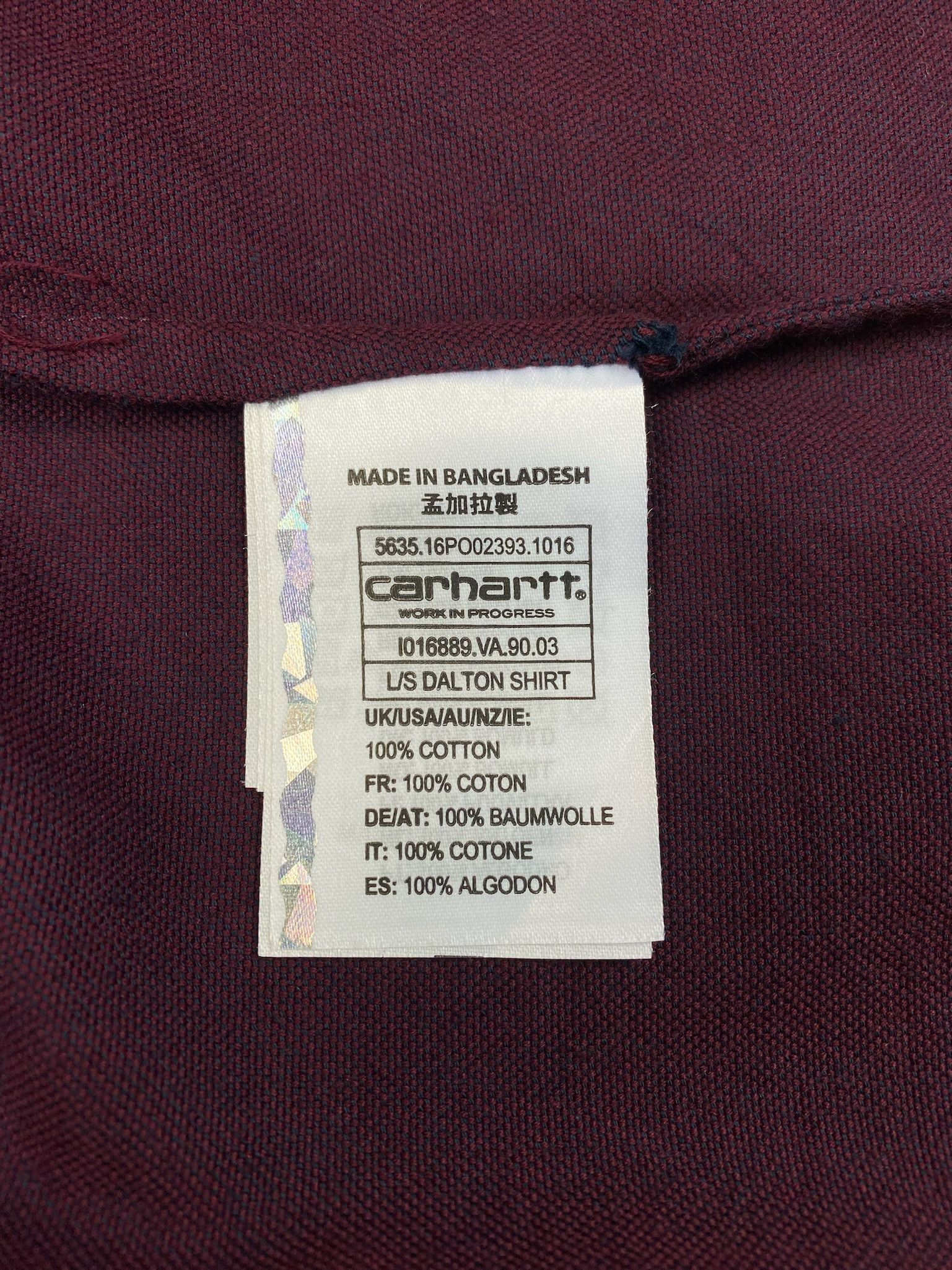 Carhartt Carhartt WIP L/S Dalton Shirt size Xs burgundy Size US XS / EU 42 / 0 - 8 Thumbnail
