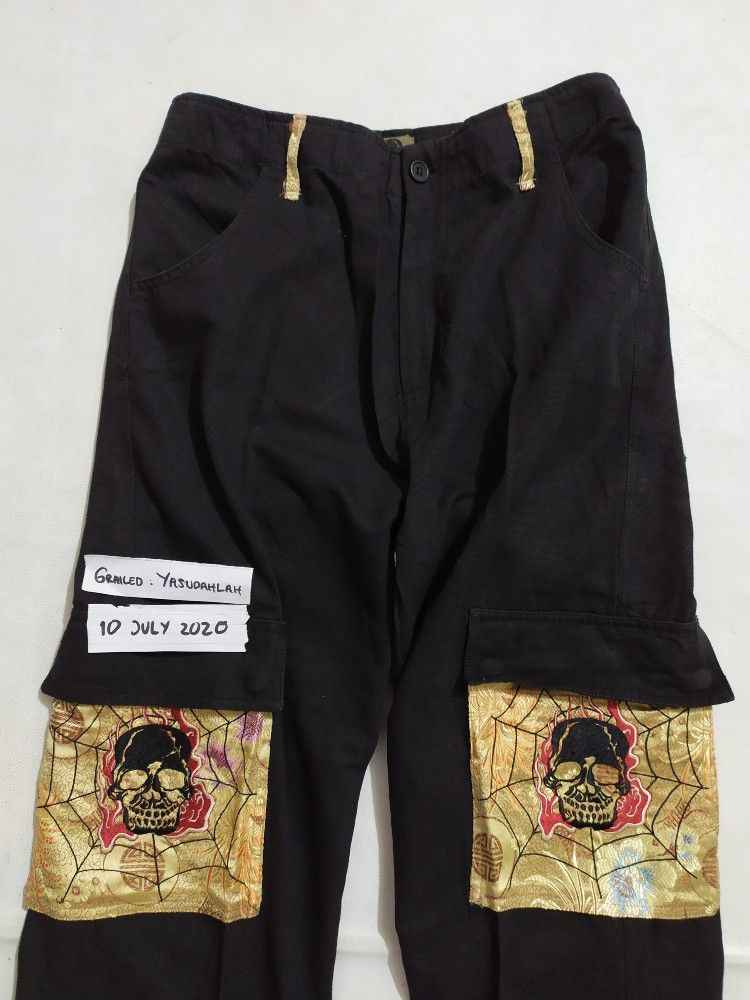 Japanese Brand 🔥SATORI Cargo Multi pocket Skull Skeleton Embroidered Pants Size US 30 / EU 46 - 2 Thumbnail